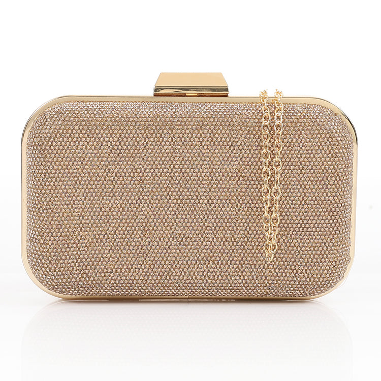 Midnight Spark Rhinestone Box Clutch – Gold