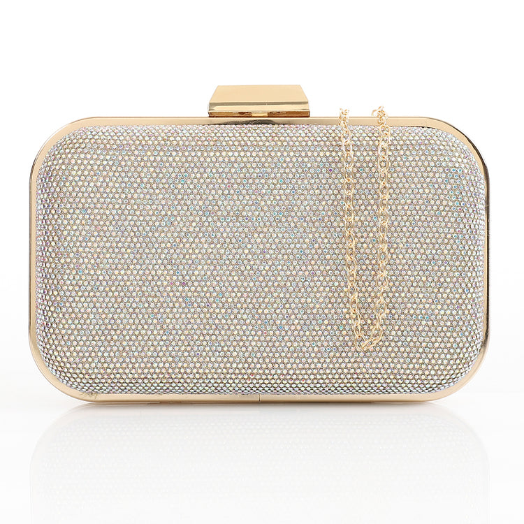 Midnight Spark Rhinestone Box Clutch – Light Champaign