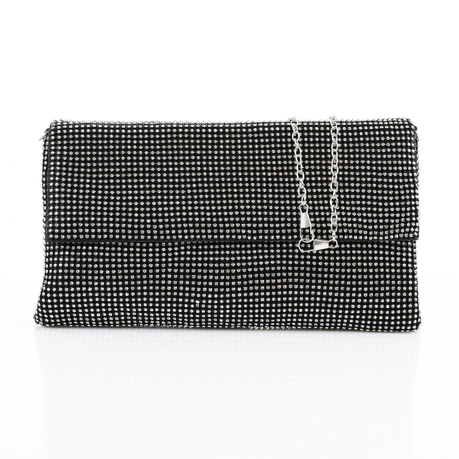 Black Rhinestone Mesh Clutch – Black