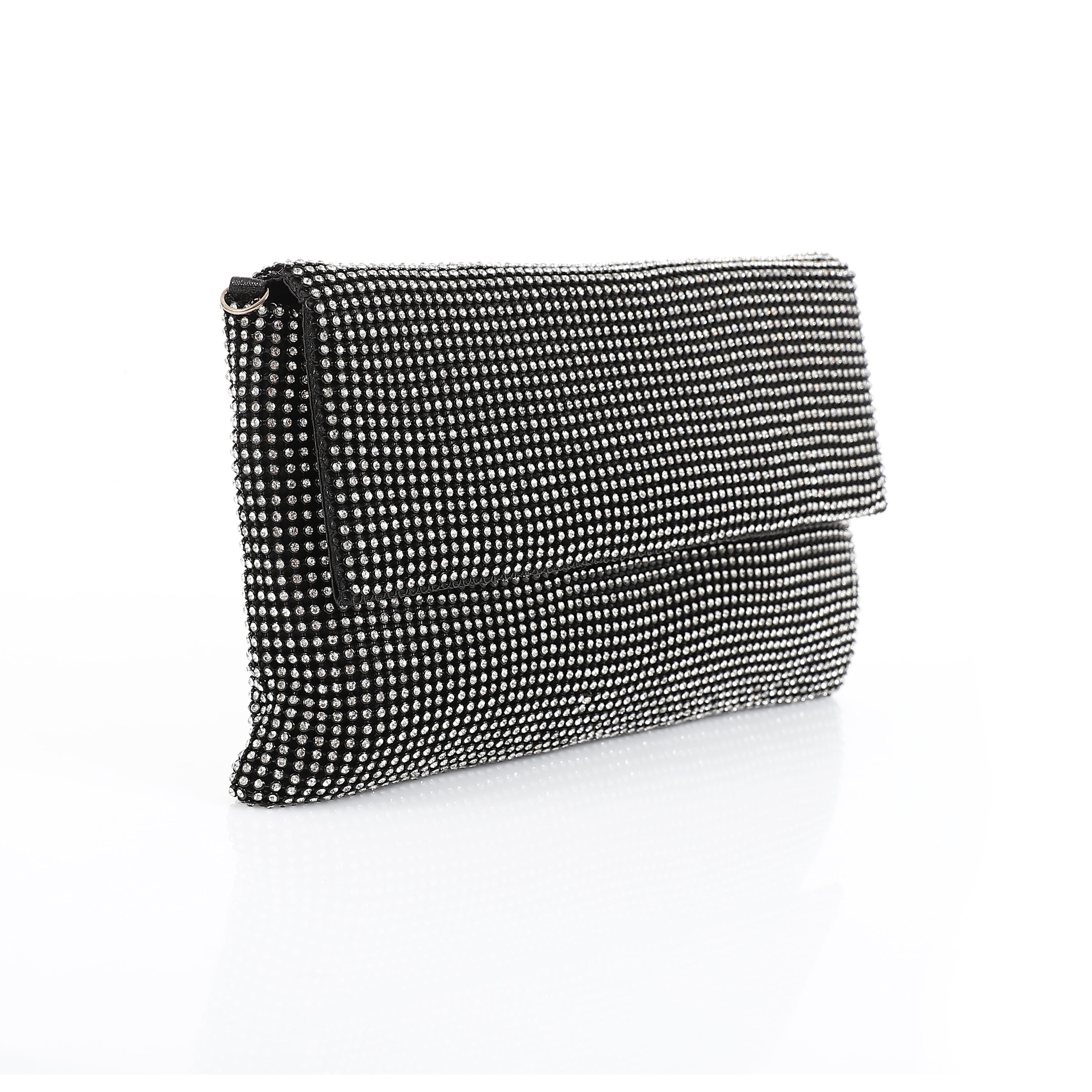 Black Rhinestone Mesh Clutch Black