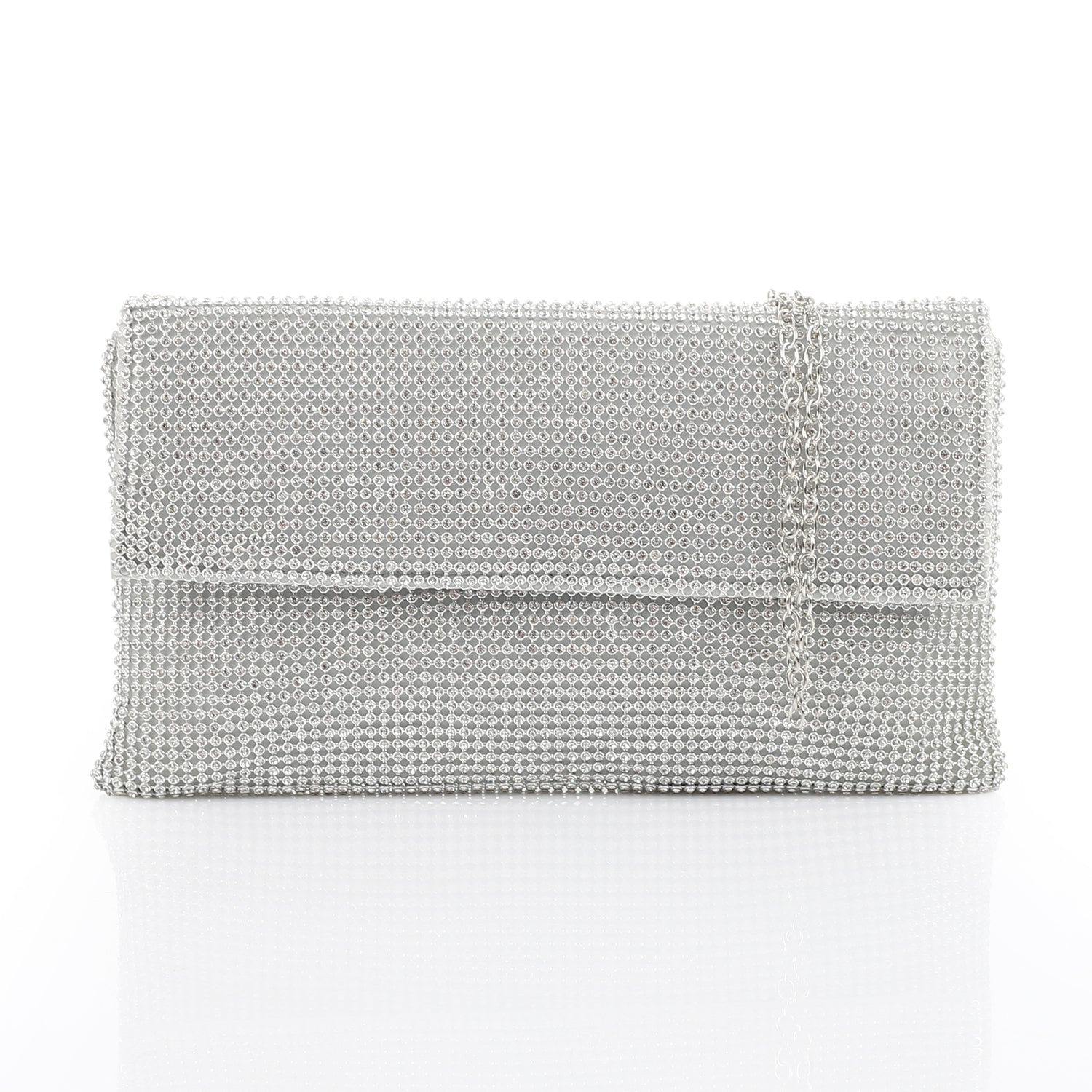 Black Rhinestone Mesh Clutch – Silver