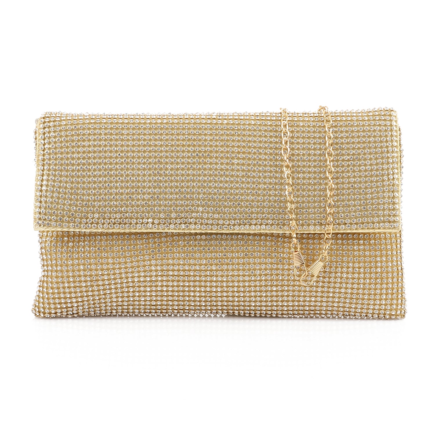 Black Rhinestone Mesh Clutch – Gold