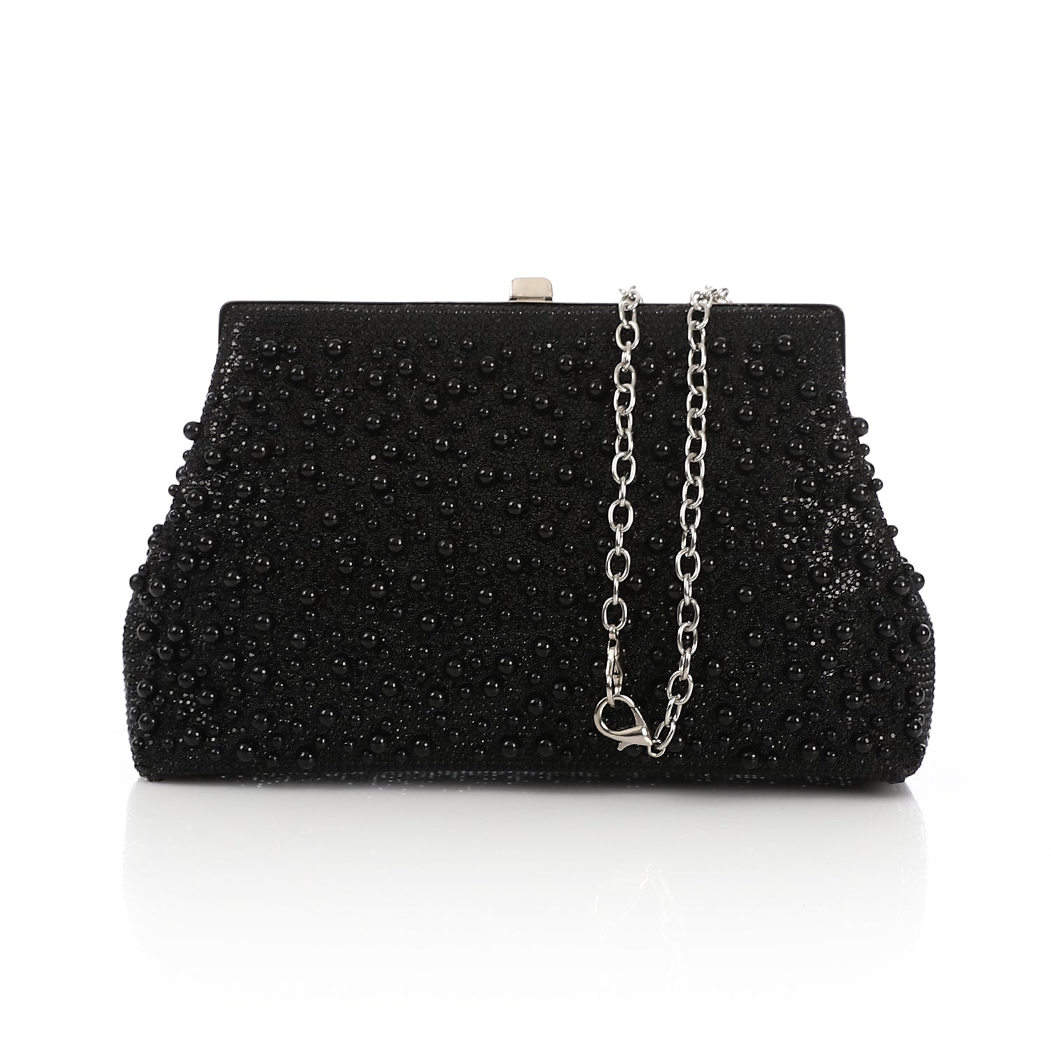 Pearl Embellished Evening Clutch Black