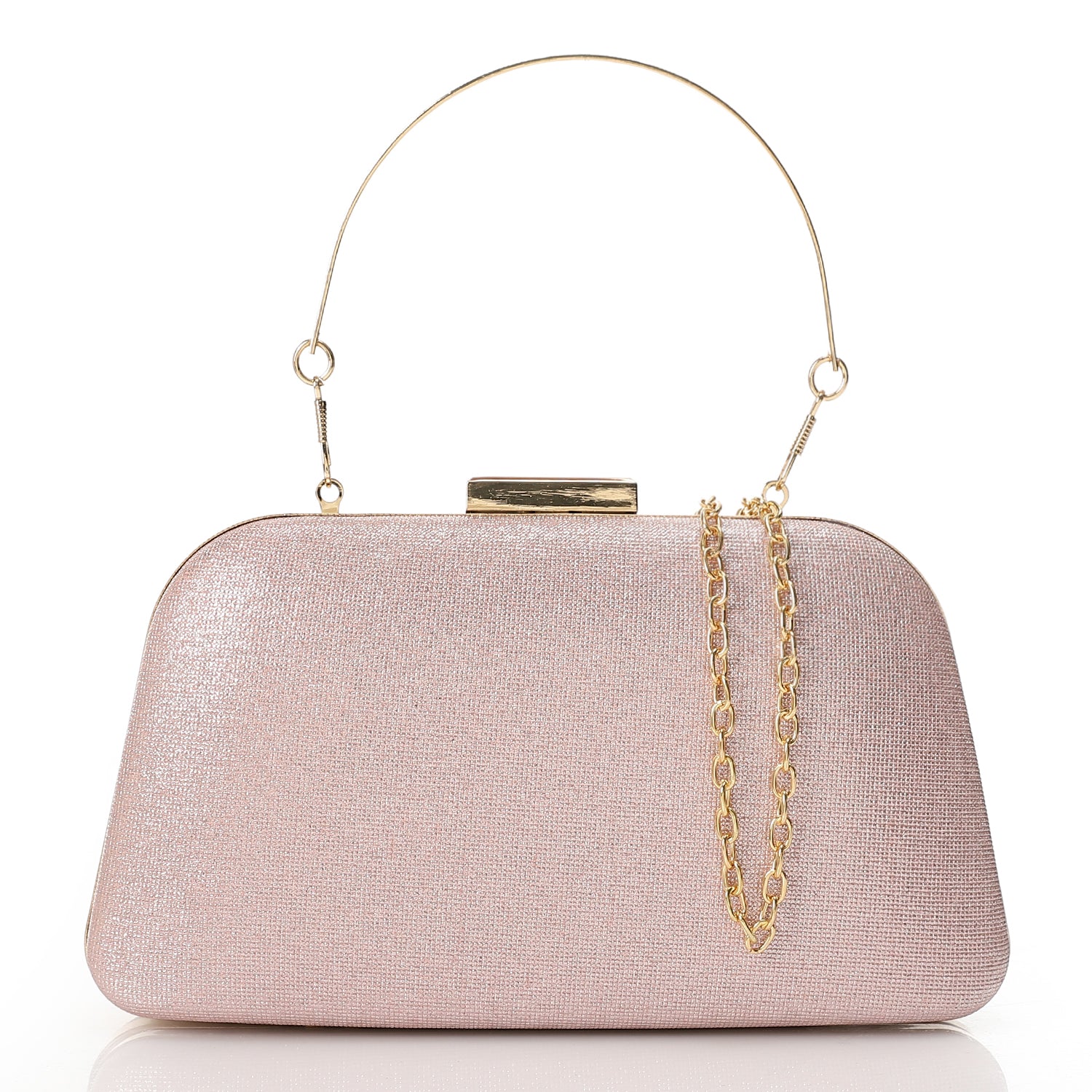 Elegant Glitter Clutch with Metal Handle -Pink