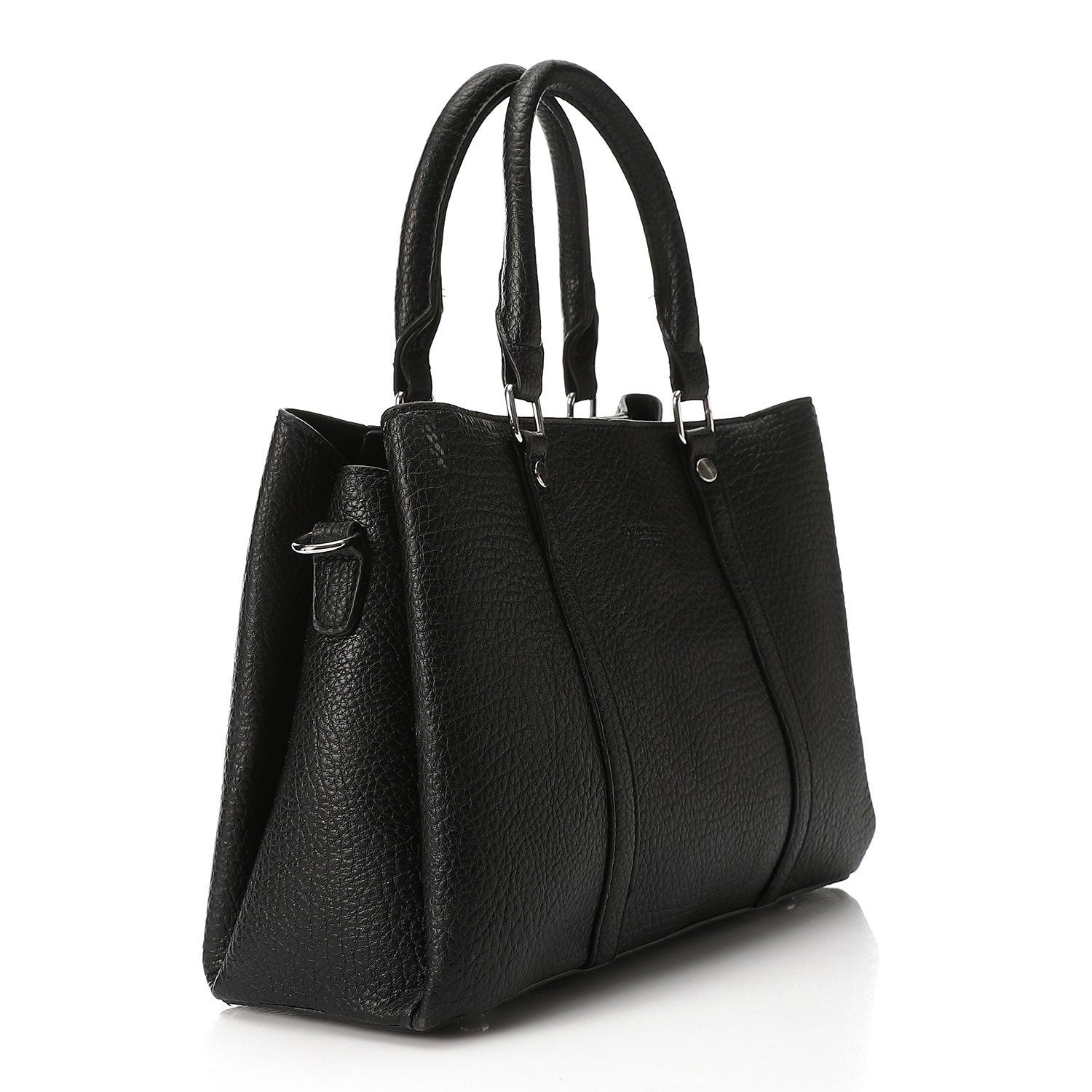 Pebbled Structured Tote Bag with Top Handles - Black