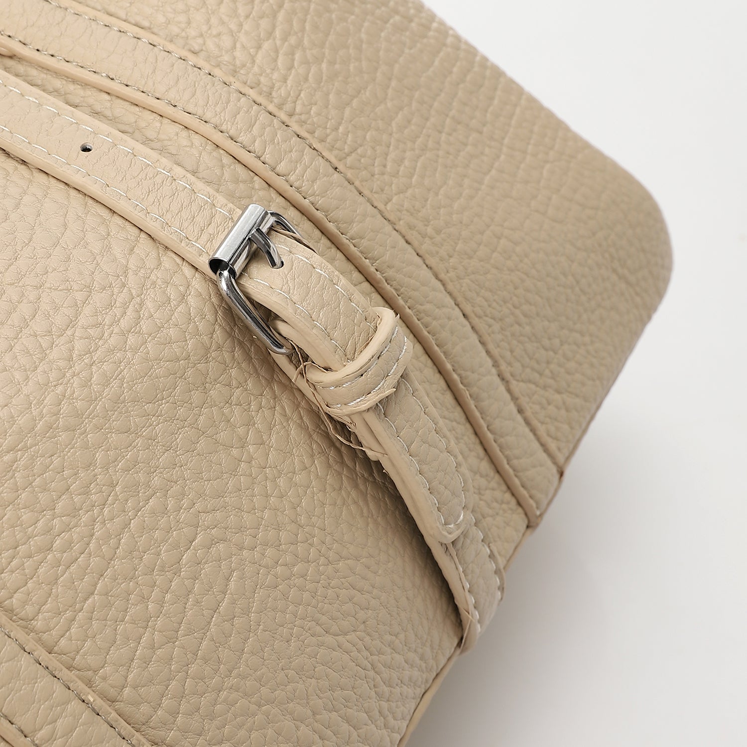 Pebbled Structured Tote Bag with Top Handles - Beige