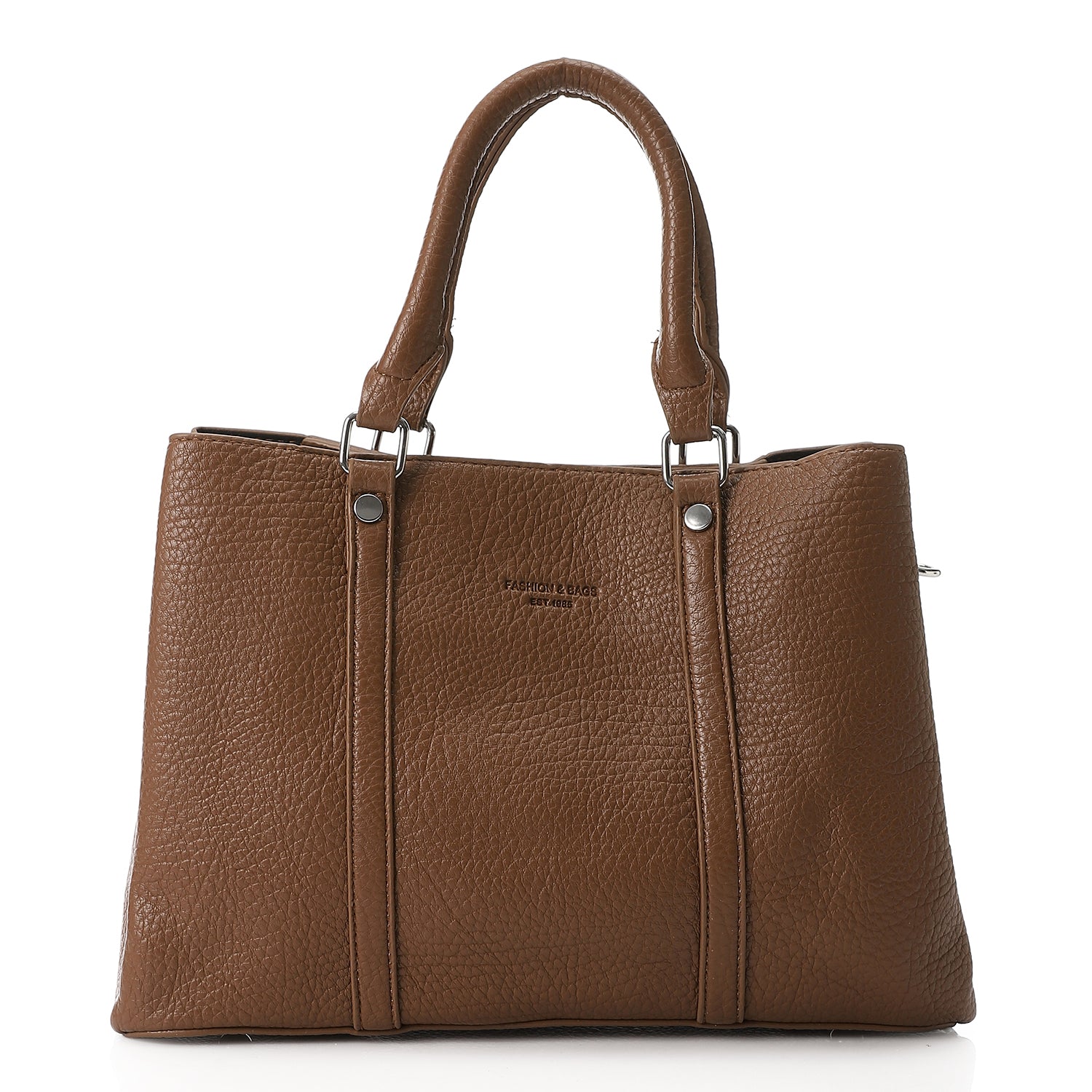 Pebbled Structured Tote Bag with Top Handles - Cafe