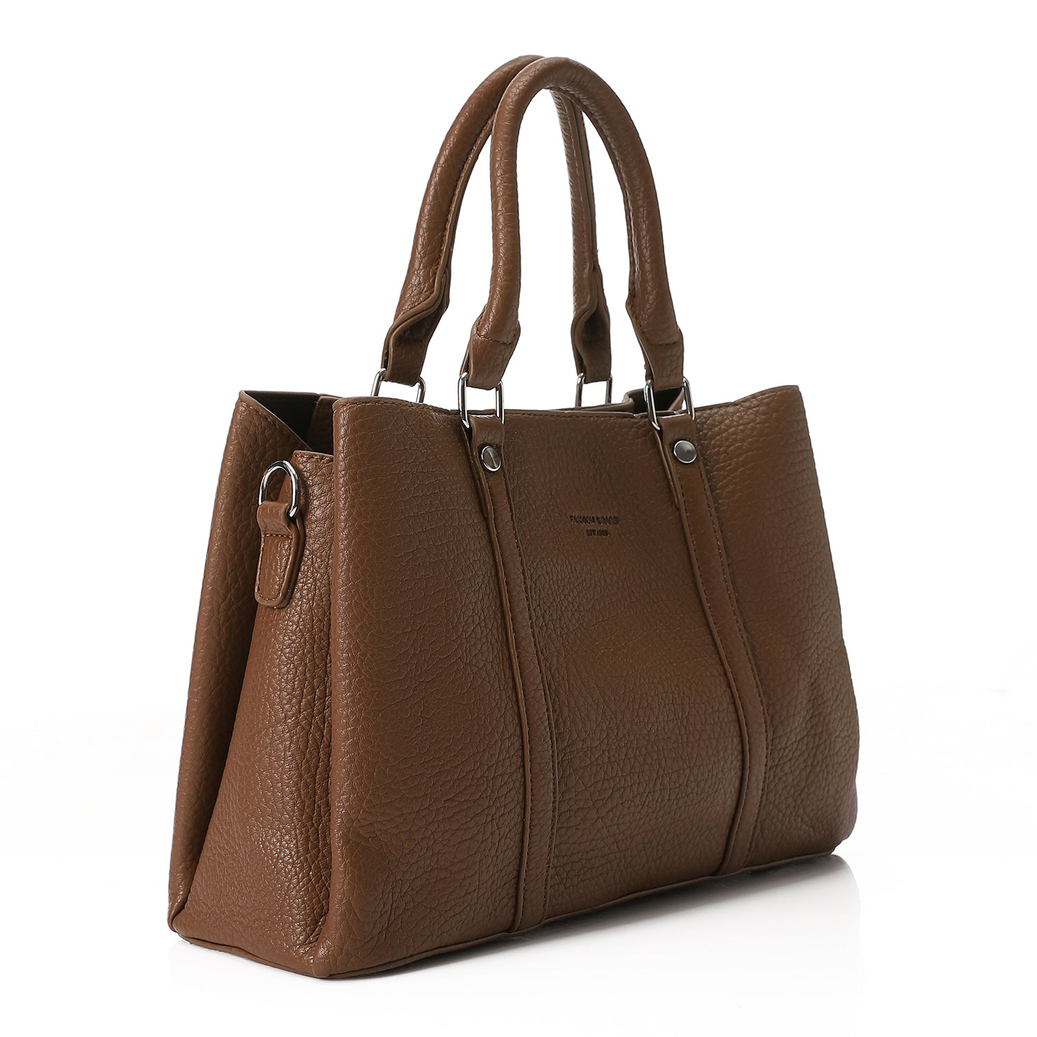 Pebbled Structured Tote Bag with Top Handles - Cafe