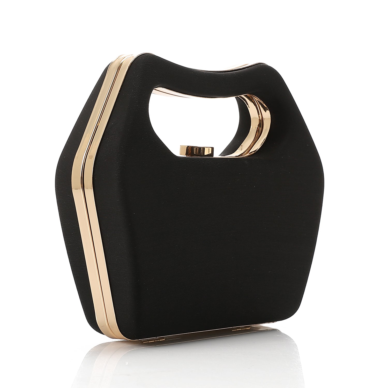Geometric Clutch with Gold Handle -Black