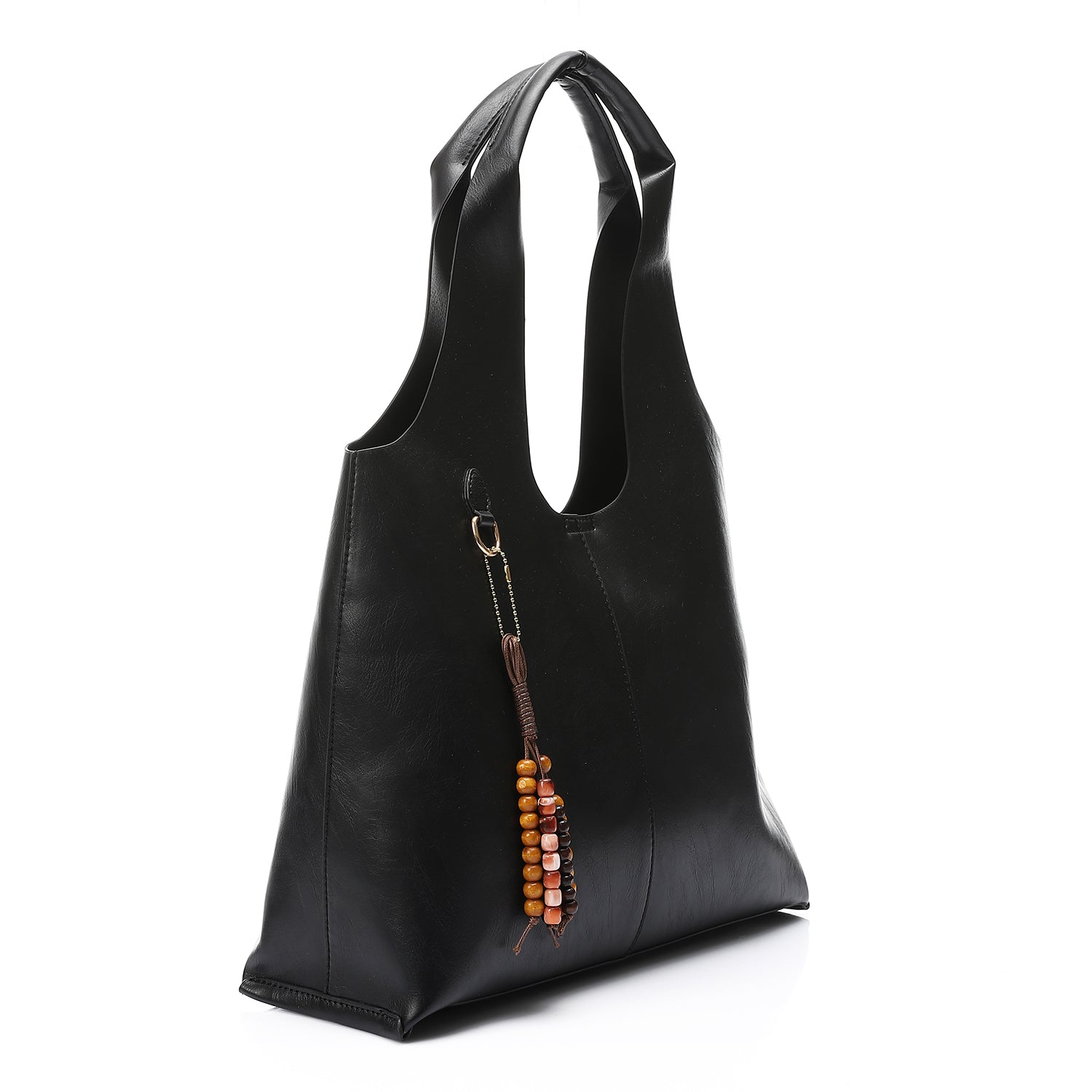 Tote Bag with Beaded Accessory Black