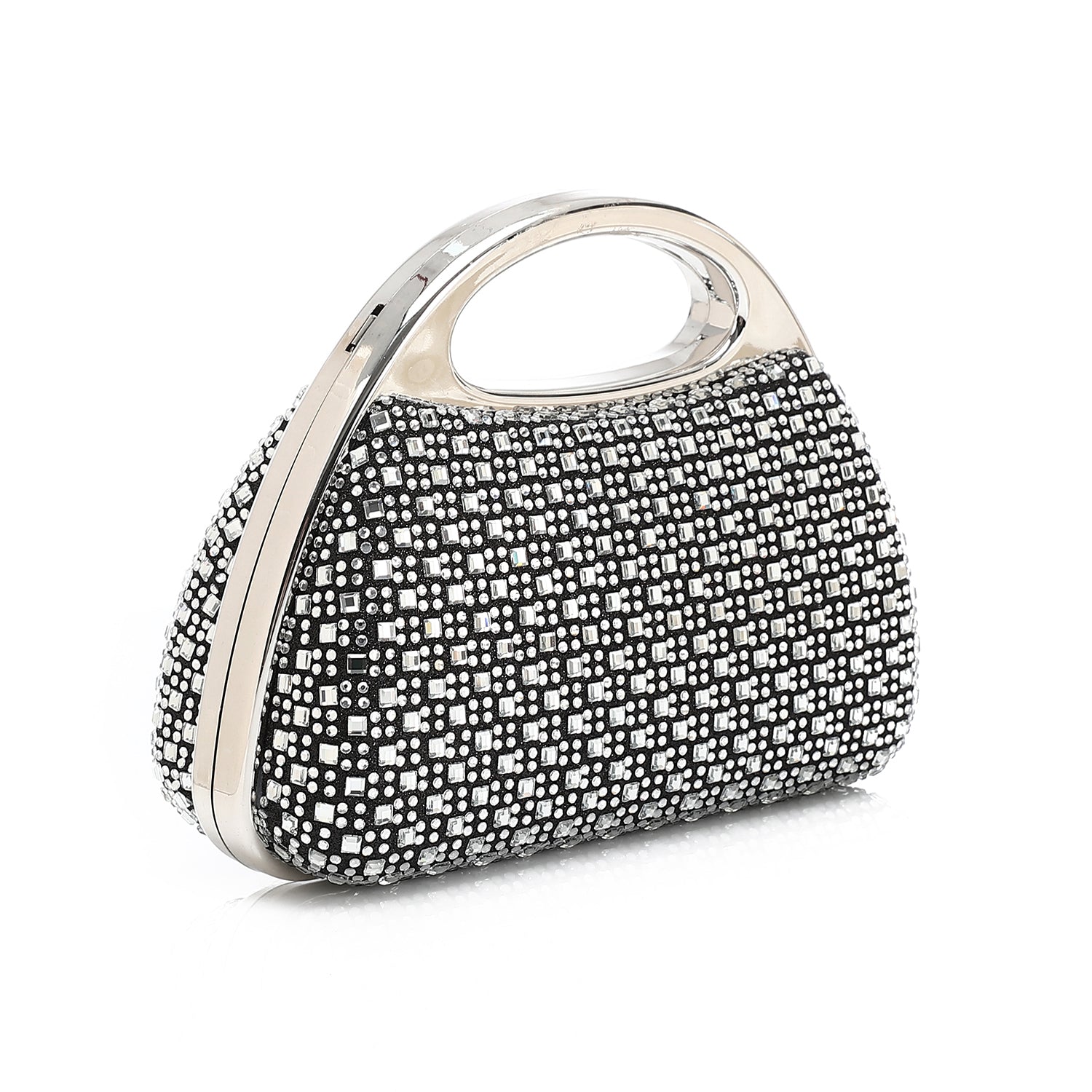 Crystal Embellished Top Handle Clutch ??? Black