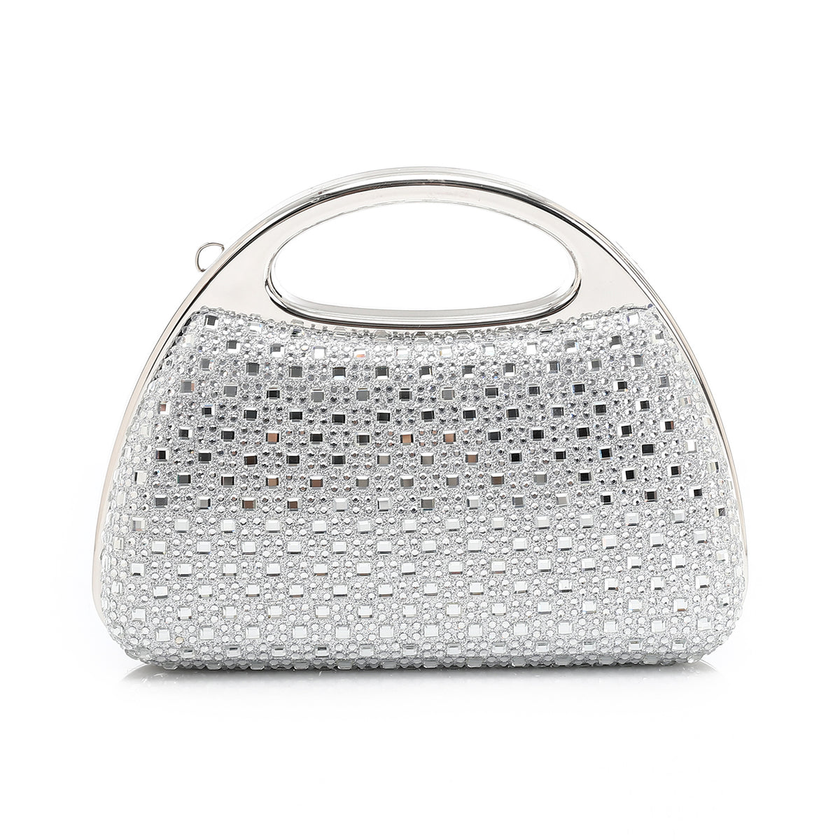 Crystal Embellished Top Handle Clutch Silver