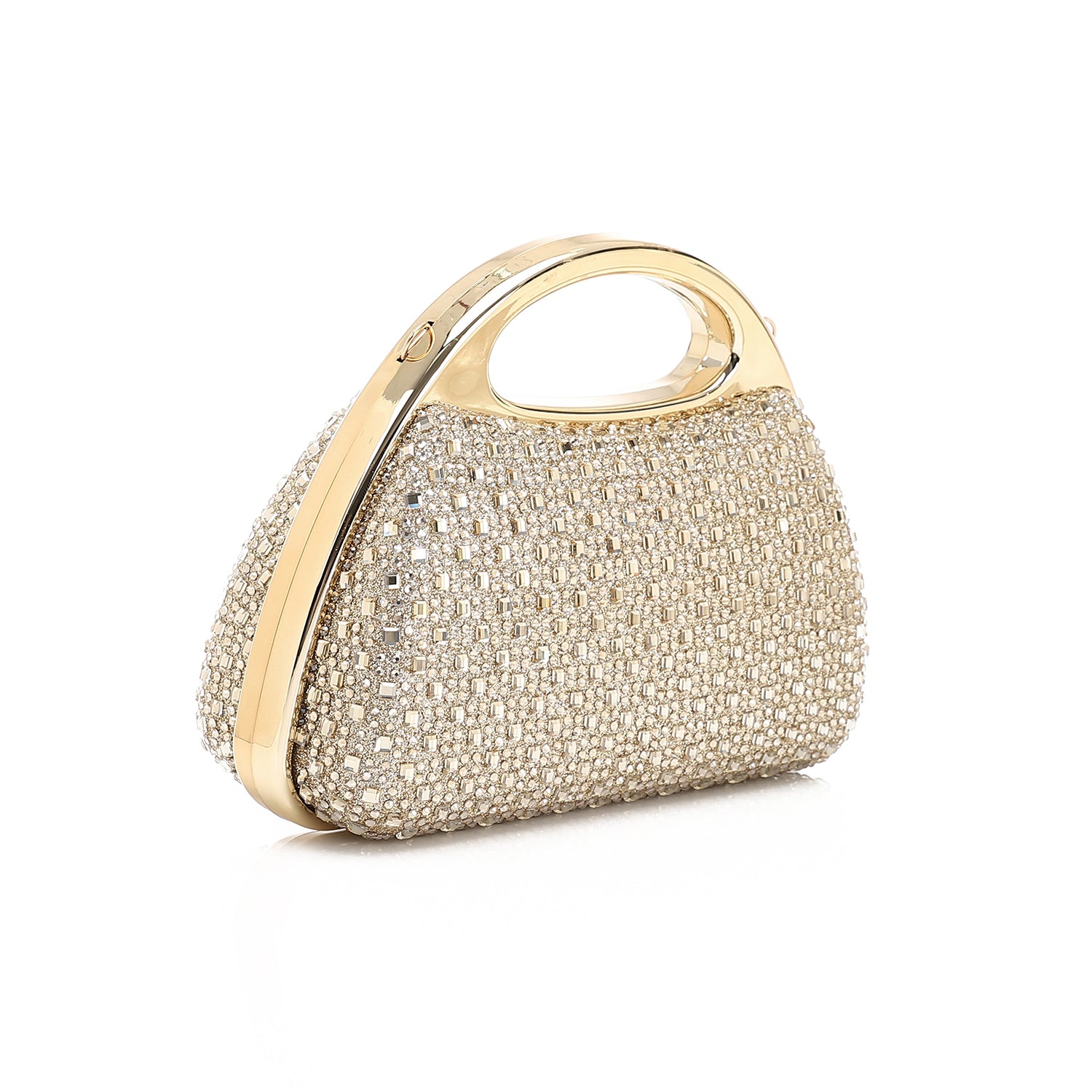 Crystal Embellished Top Handle Clutch – Gold