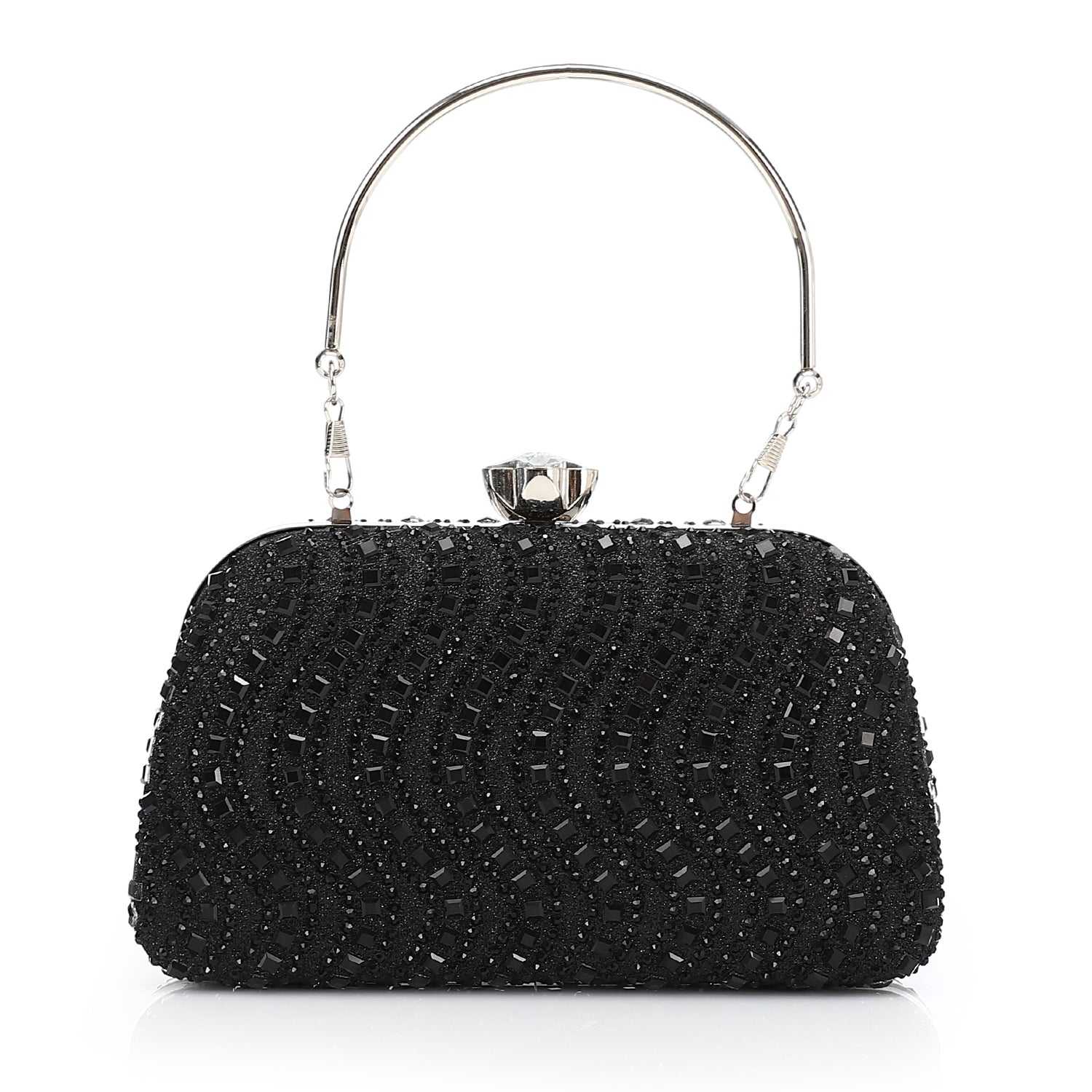 Crystal Top Handle Evening Clutch β Black