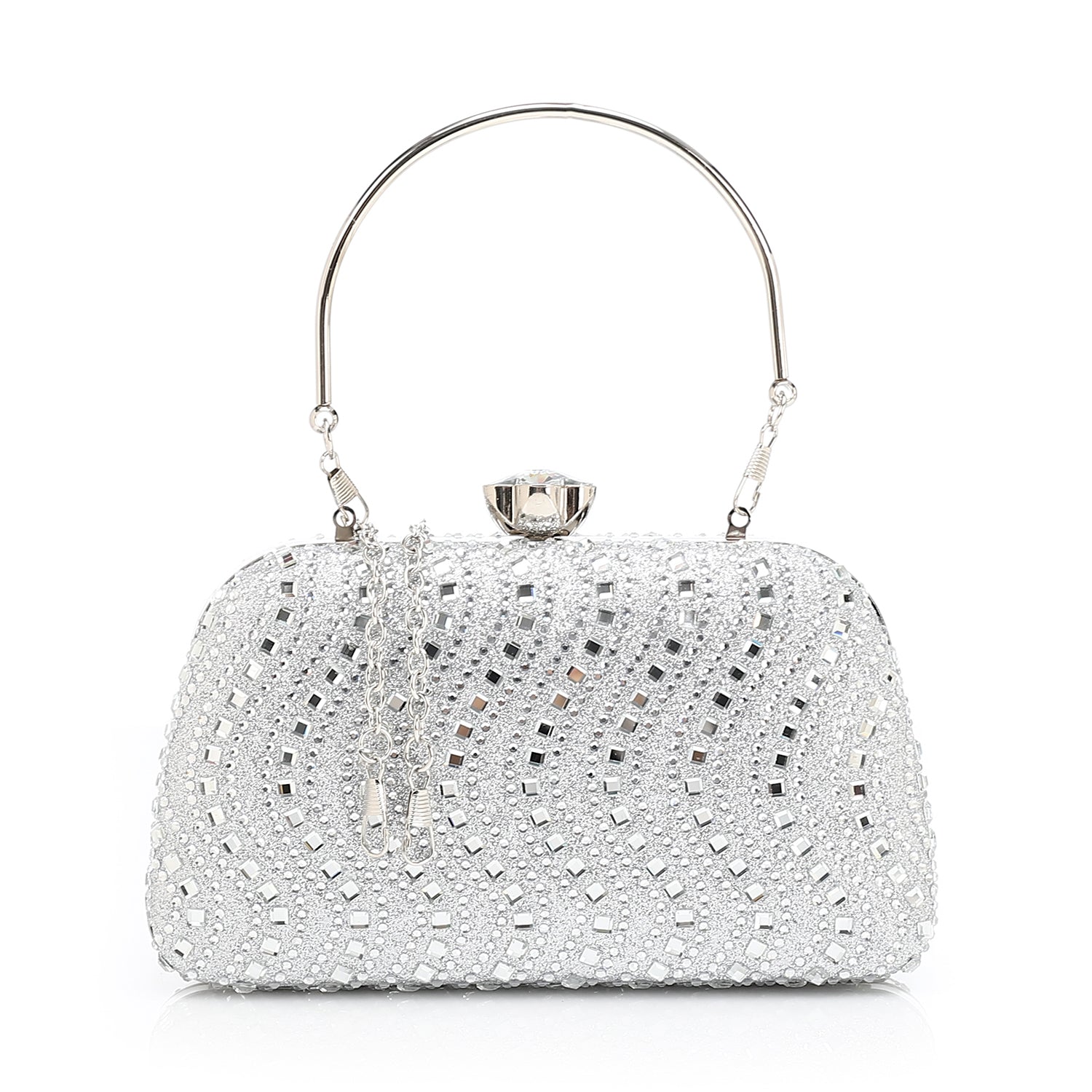 Crystal Top Handle Evening Clutch β Silver