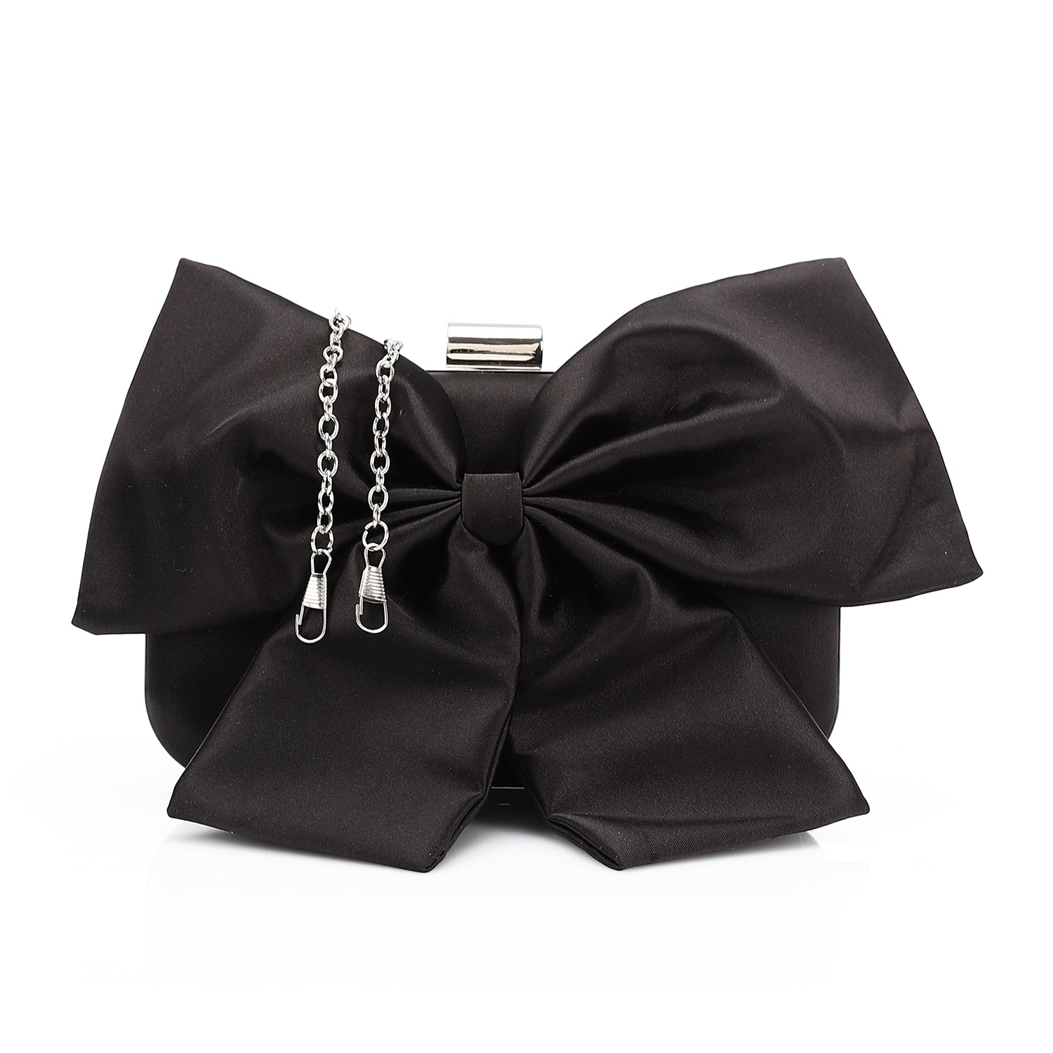 Satin Bow Evening Clutch β Black