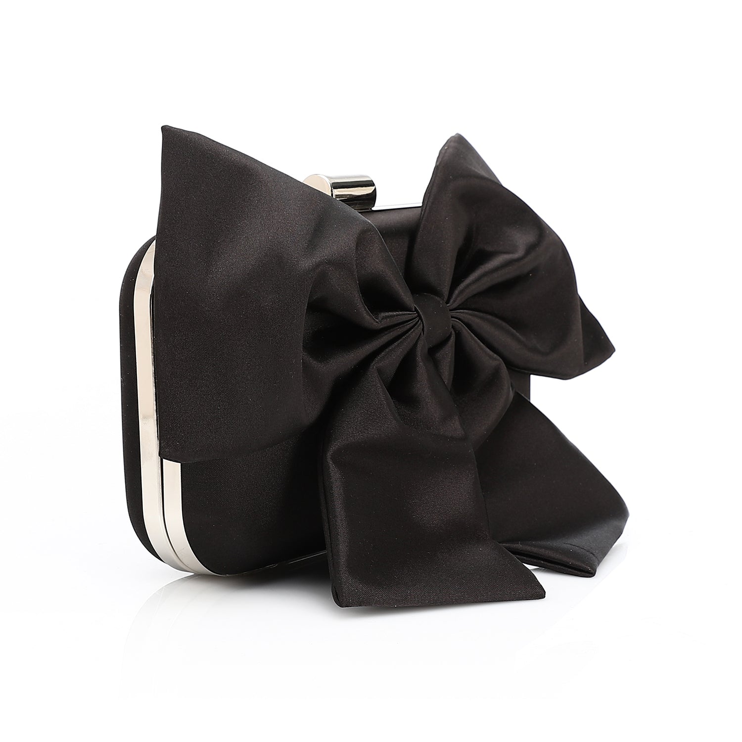 Satin Bow Evening Clutch β Black