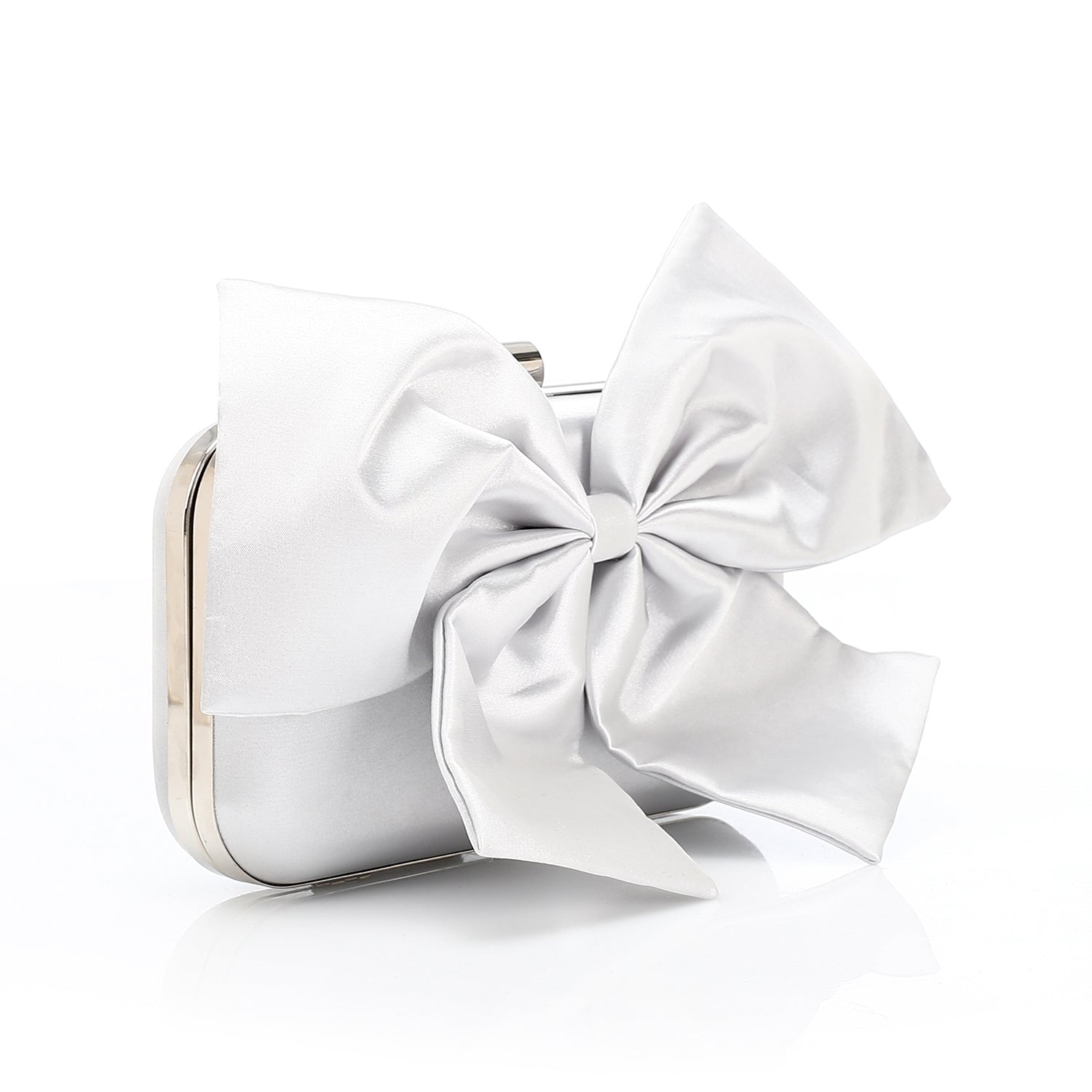 Satin Bow Evening Clutch β Silver