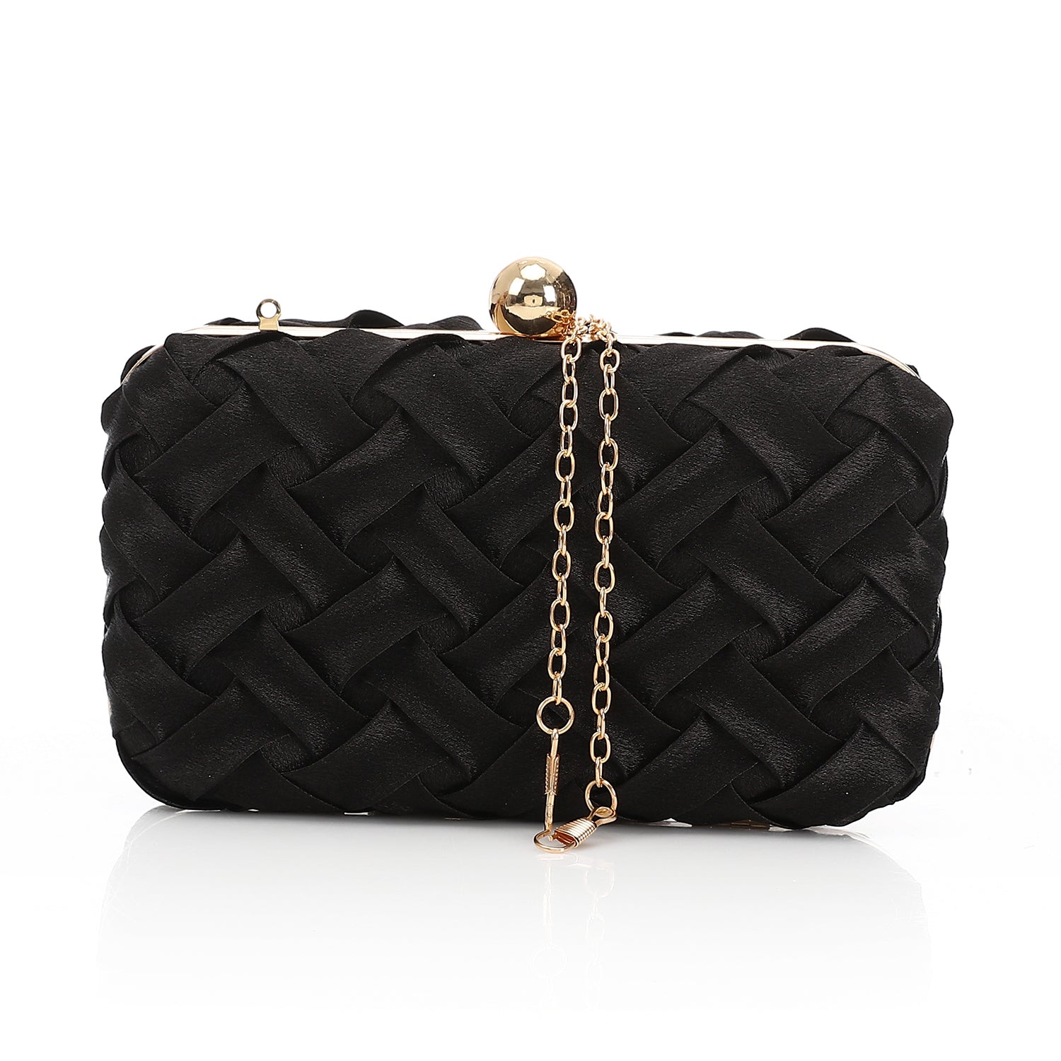 Woven Satin Evening Clutch Bag Black