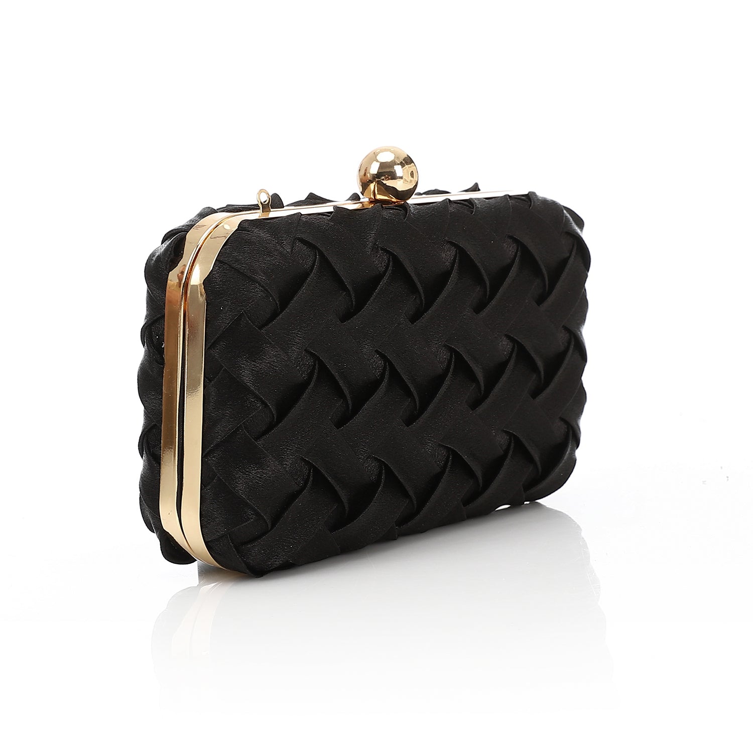 Woven Satin Evening Clutch Bag Black