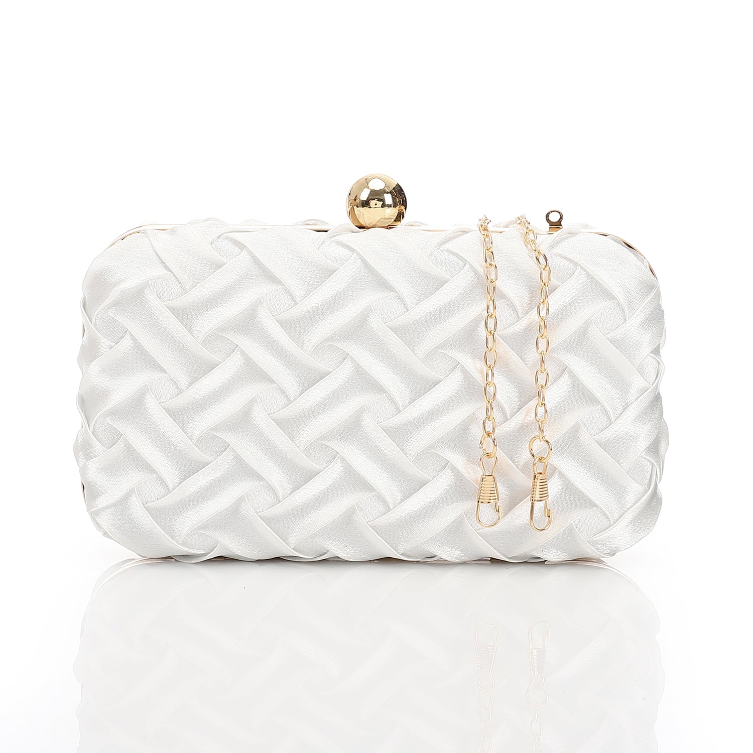 Woven Satin Evening Clutch Bag Silver