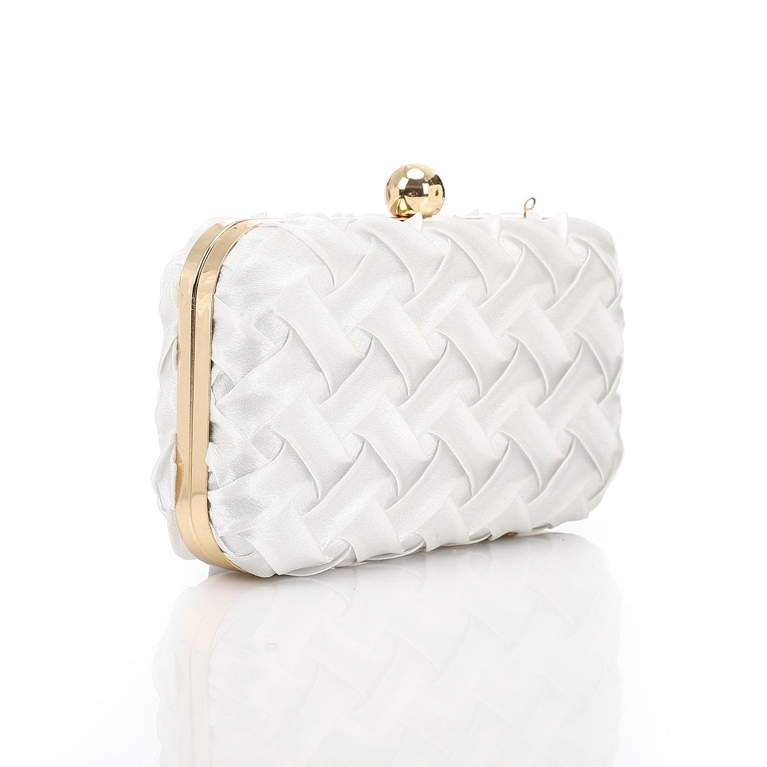 Woven Satin Evening Clutch Bag Silver