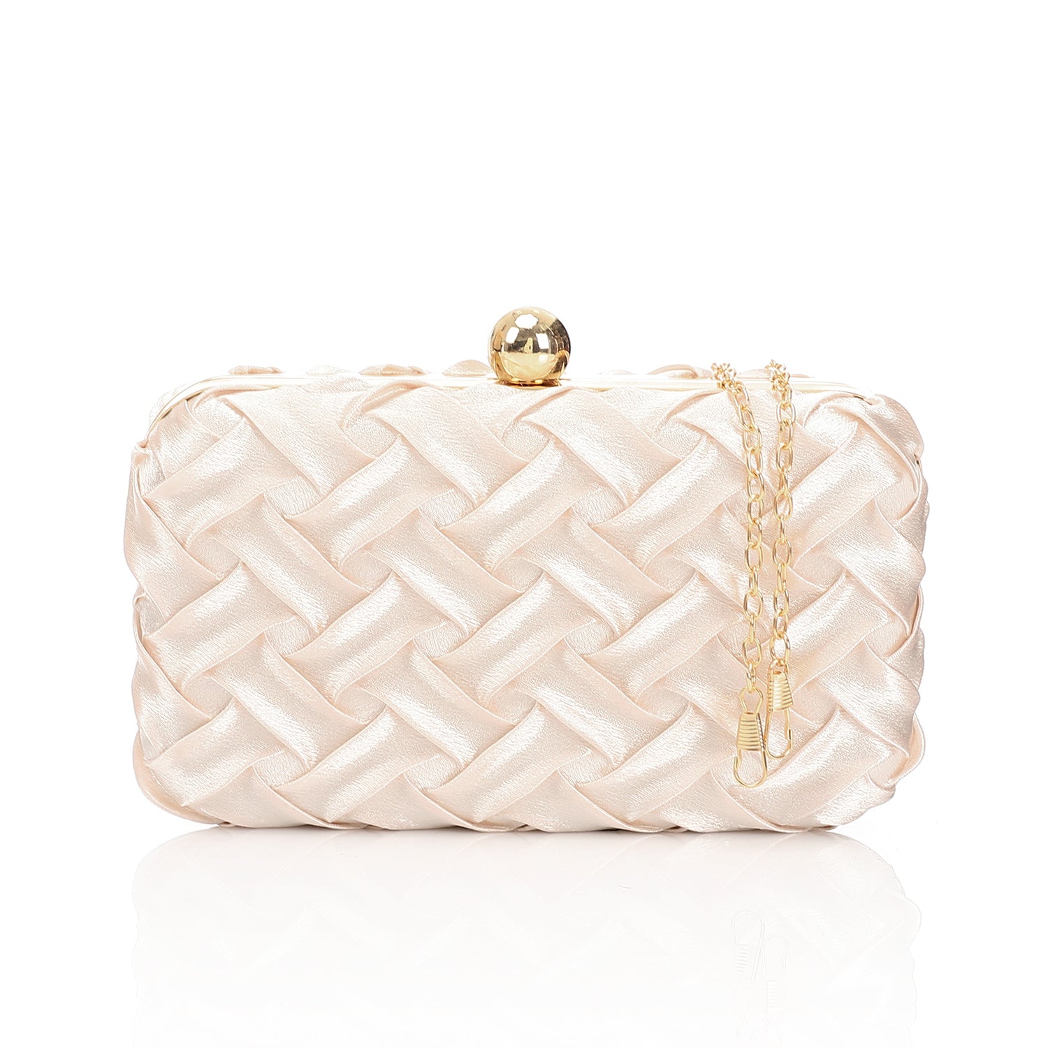 Woven Satin Evening Clutch Bag Gold