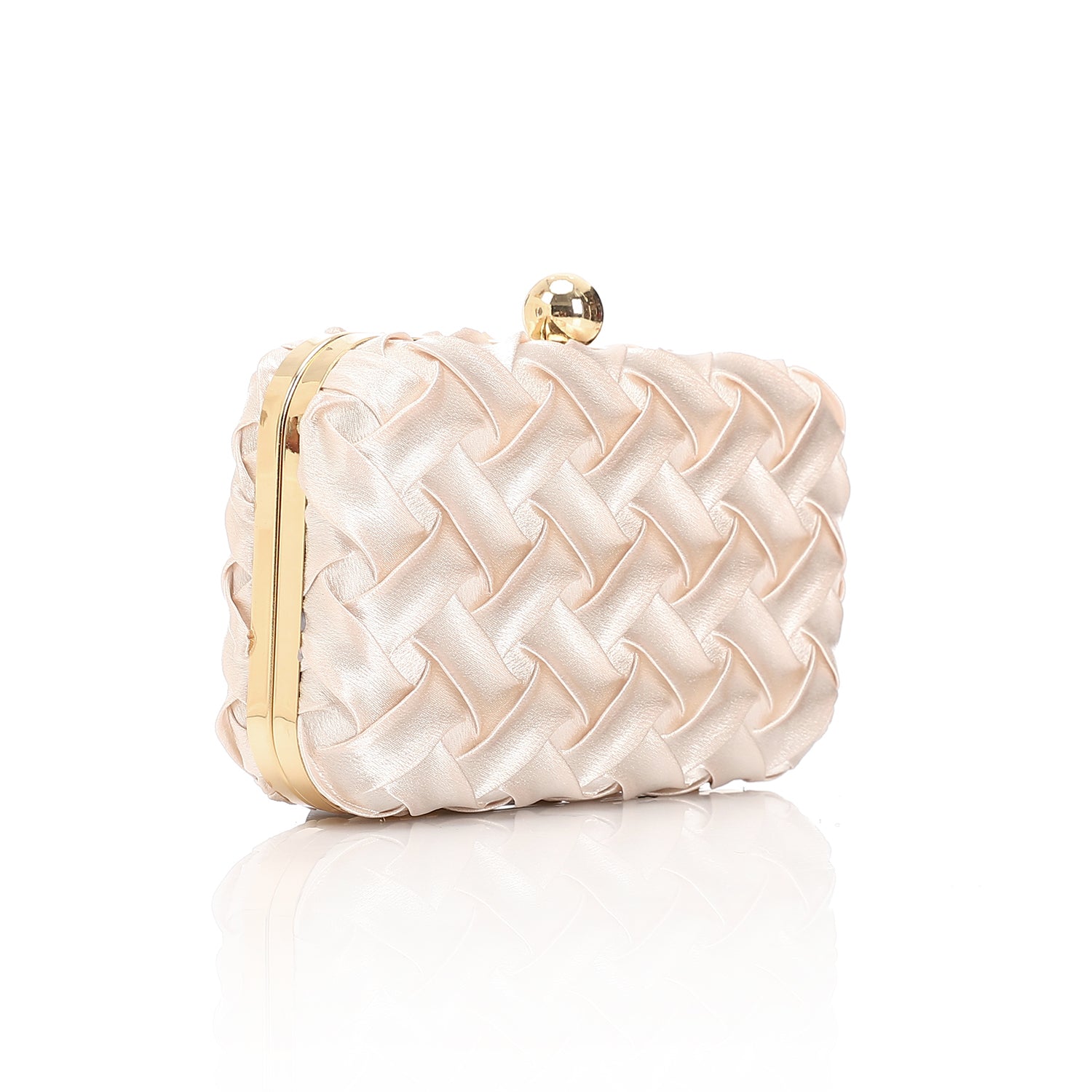 Woven Satin Evening Clutch Bag Gold