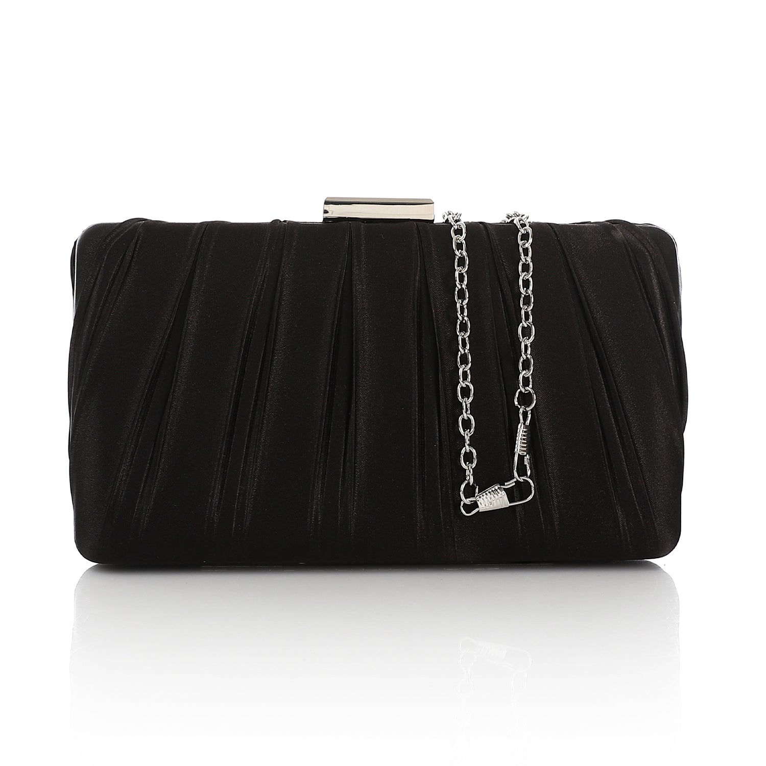 Pleated Satin Evening Clutch Bag Black
