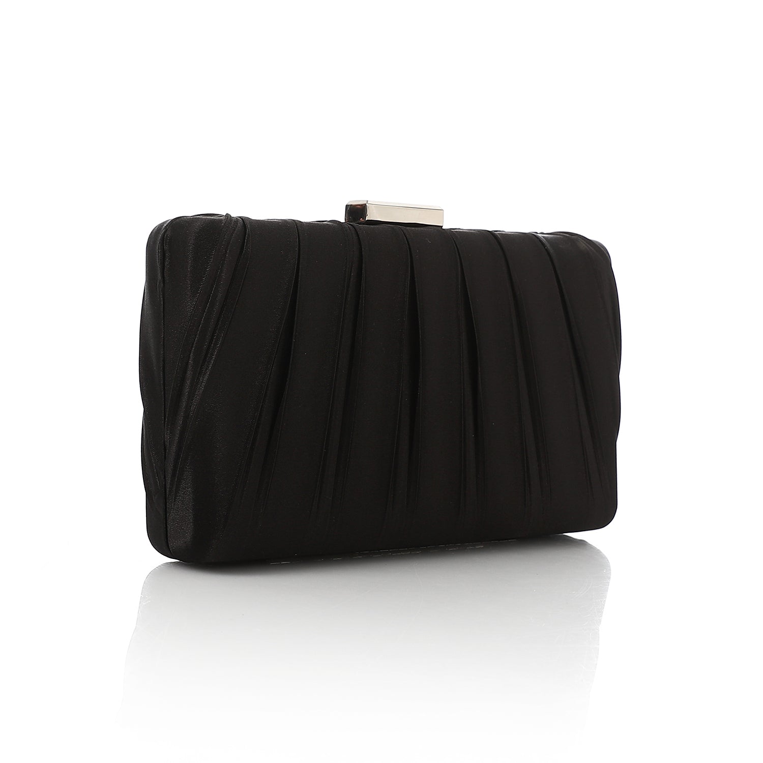 Pleated Satin Evening Clutch Bag Black