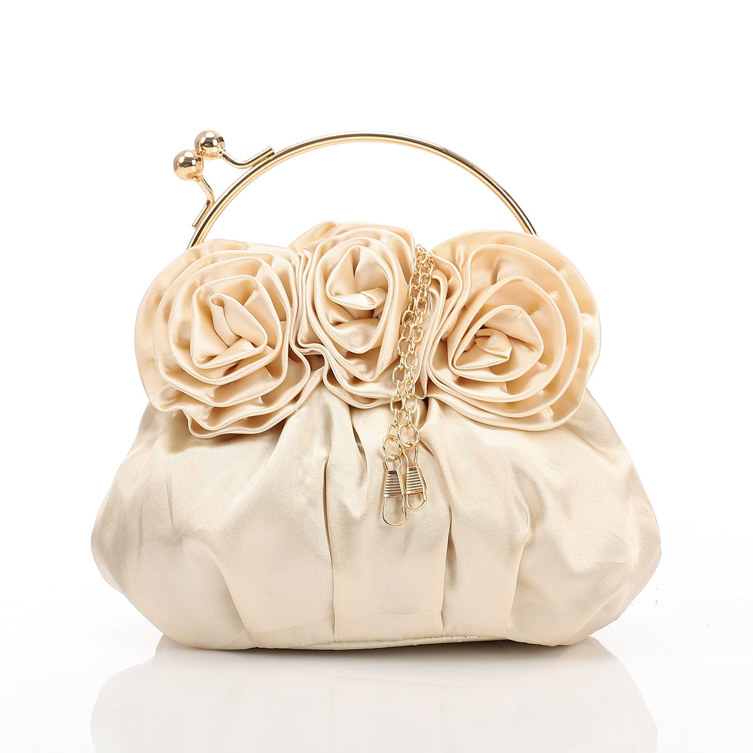 Satin Floral Rosette Evening Bag Beige