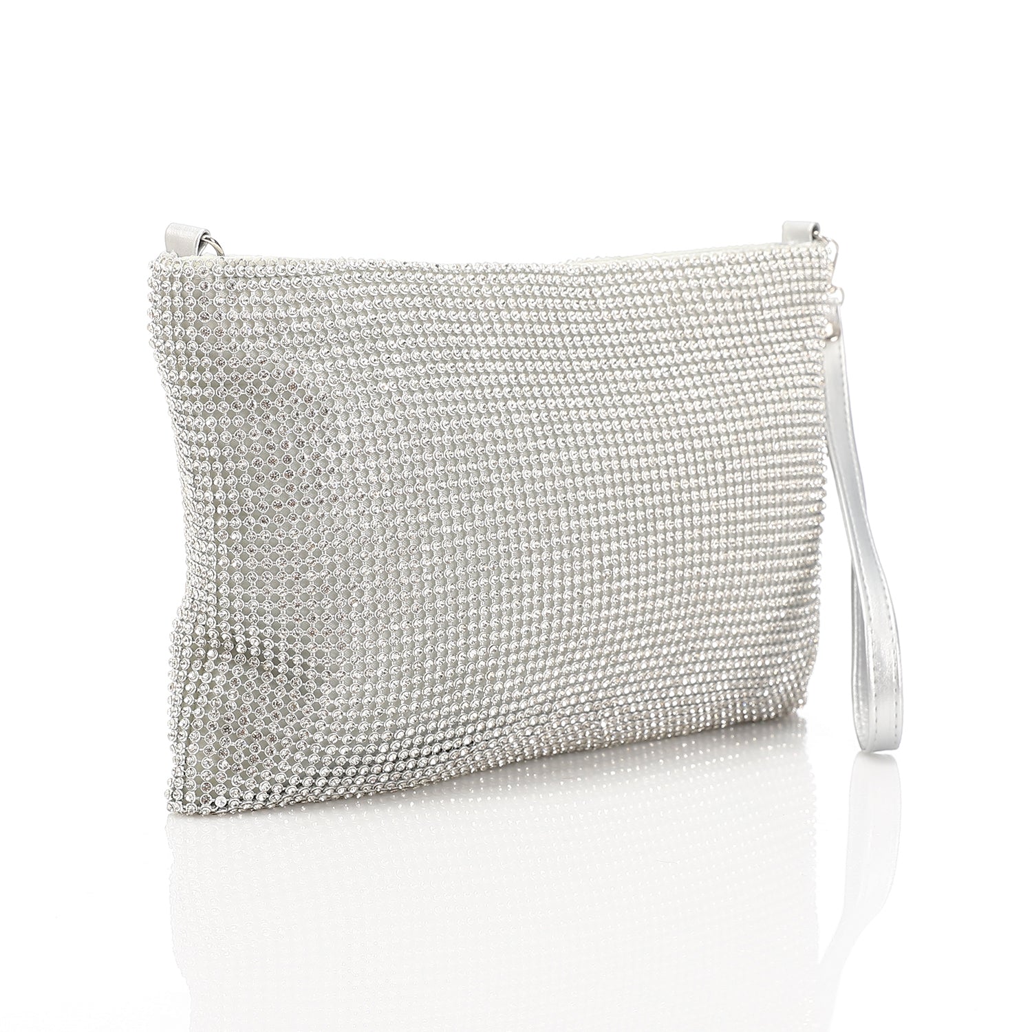 Crystal Studded Evening Envelope Clutch Silver