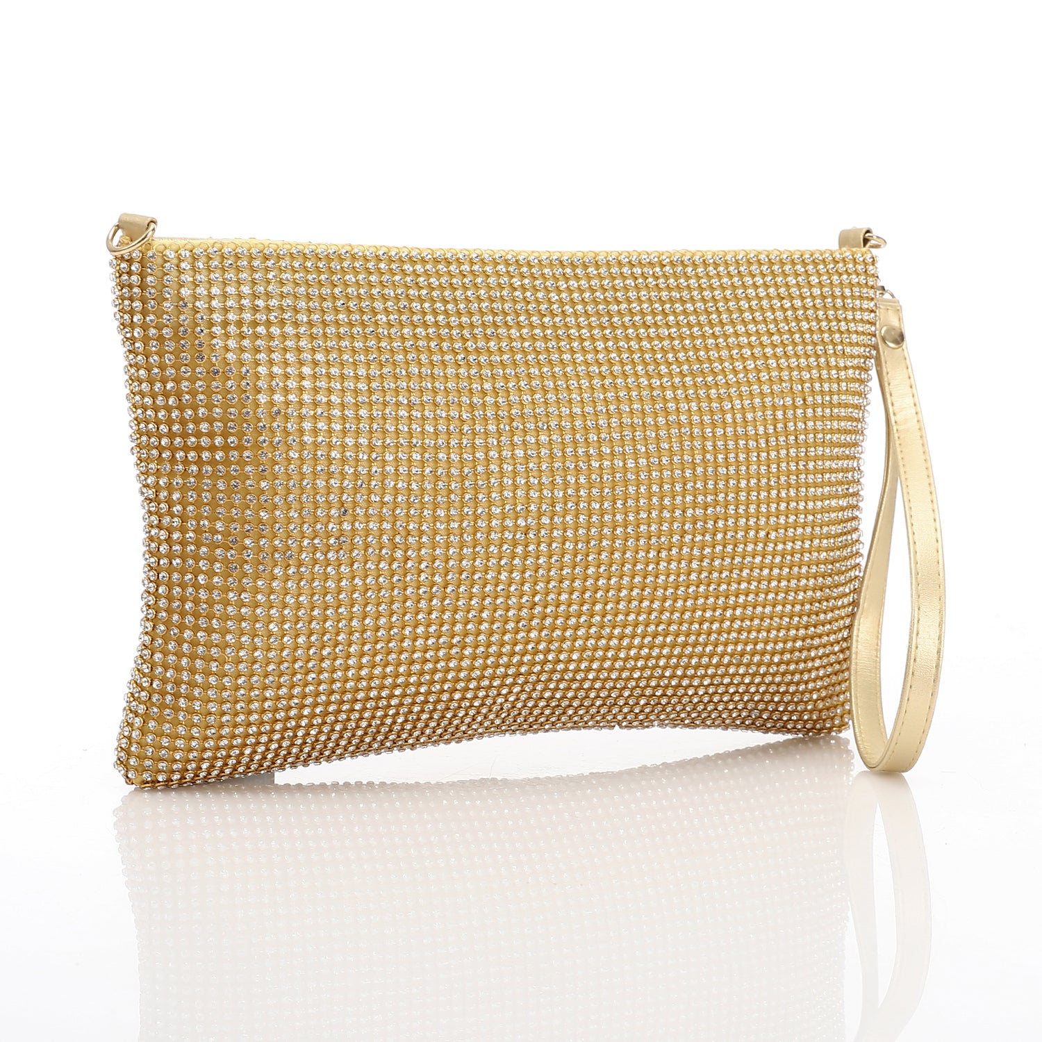 Crystal Studded Evening Envelope Clutch Gold