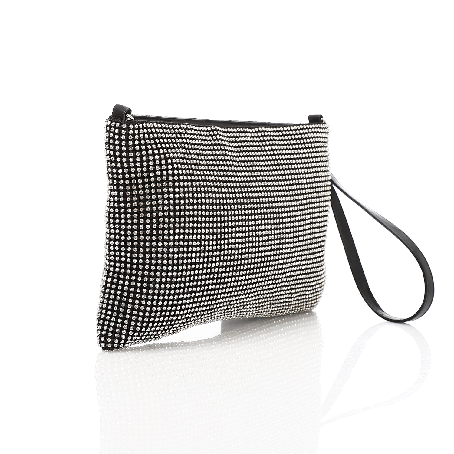Crystal Studded Evening Envelope Clutch Dark Silver