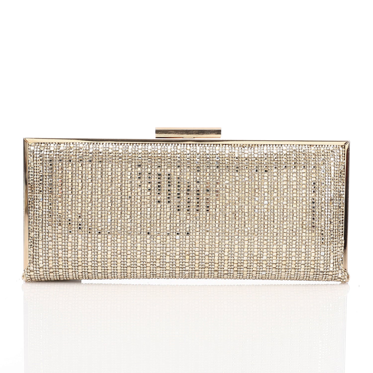 Rhinestone Linear Evening Box Clutch Gold