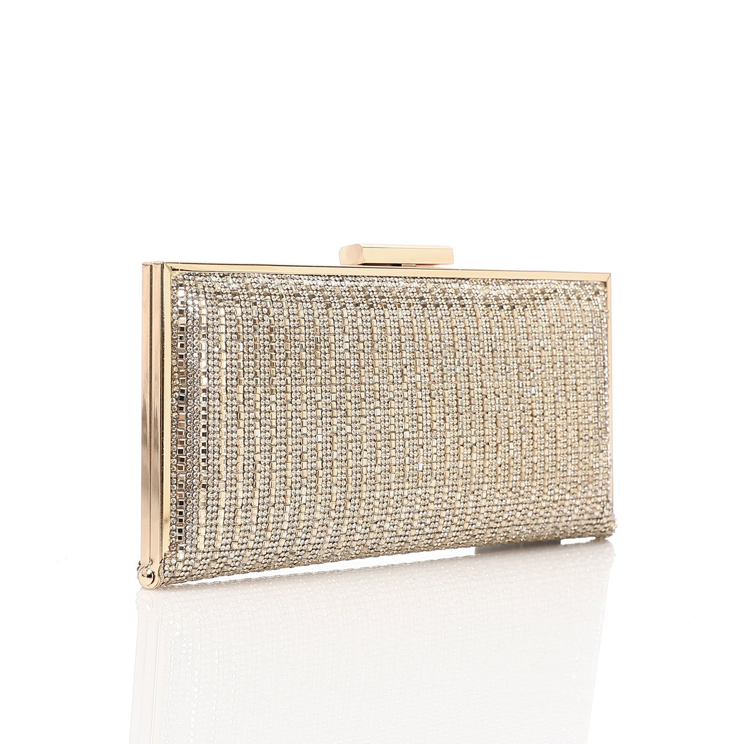 Rhinestone Linear Evening Box Clutch Gold