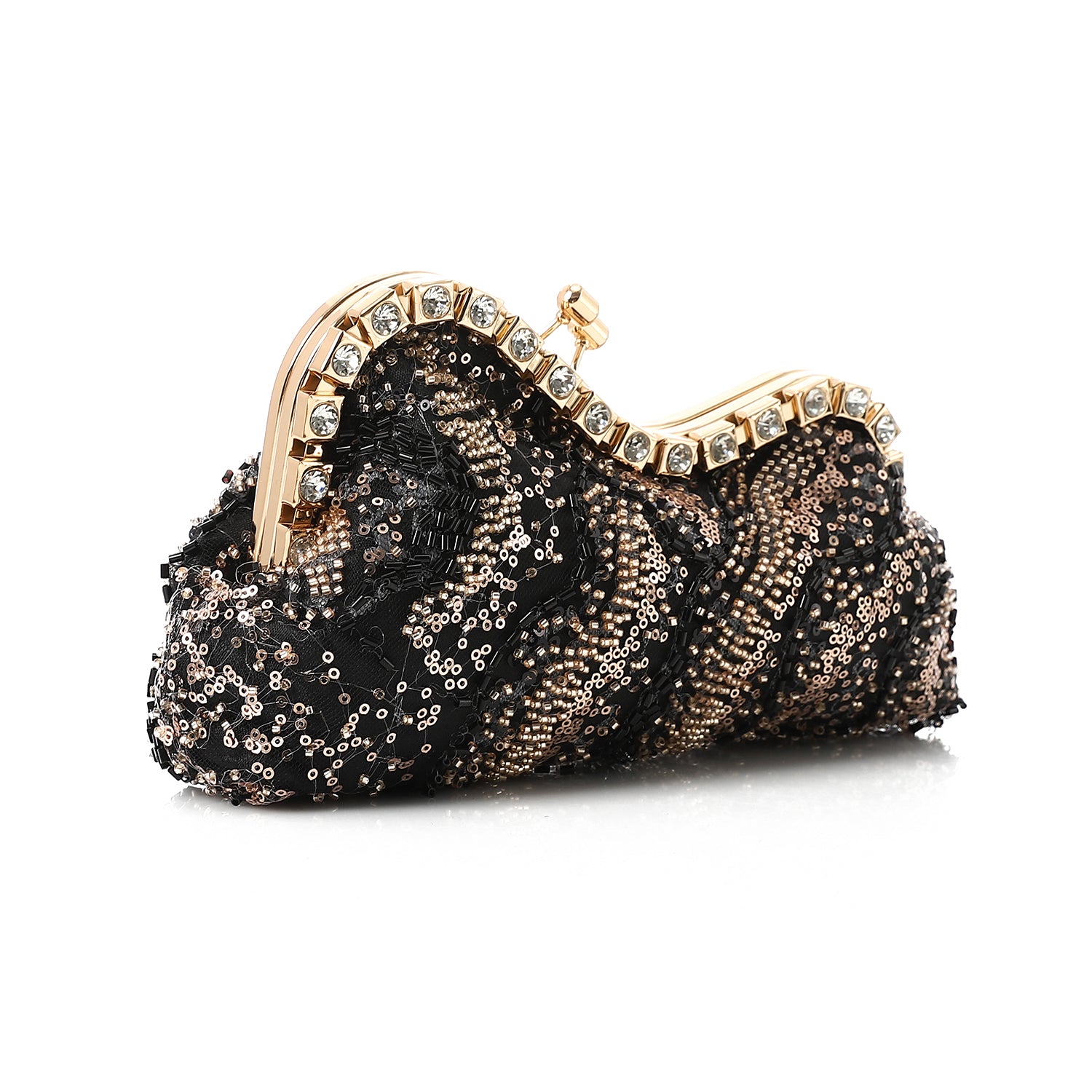 Beaded & Sequin Embellished Evening Clutch Black