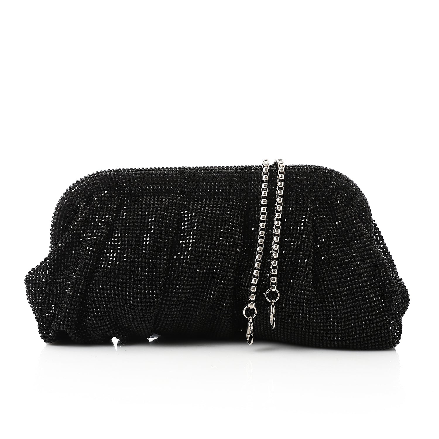 Ruched Rhinestone Evening Clutch Black