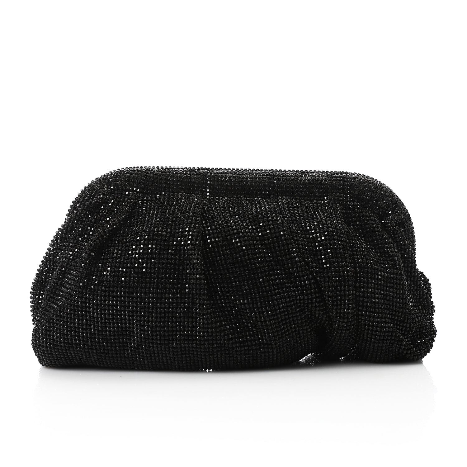 Ruched Rhinestone Evening Clutch Black