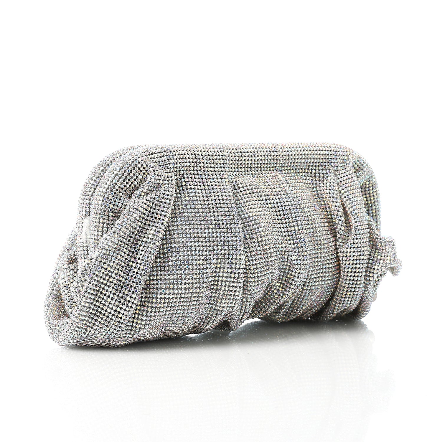 Ruched Rhinestone Evening Clutch Silver