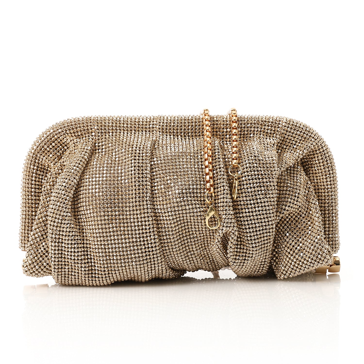 Ruched Rhinestone Evening Clutch Gold