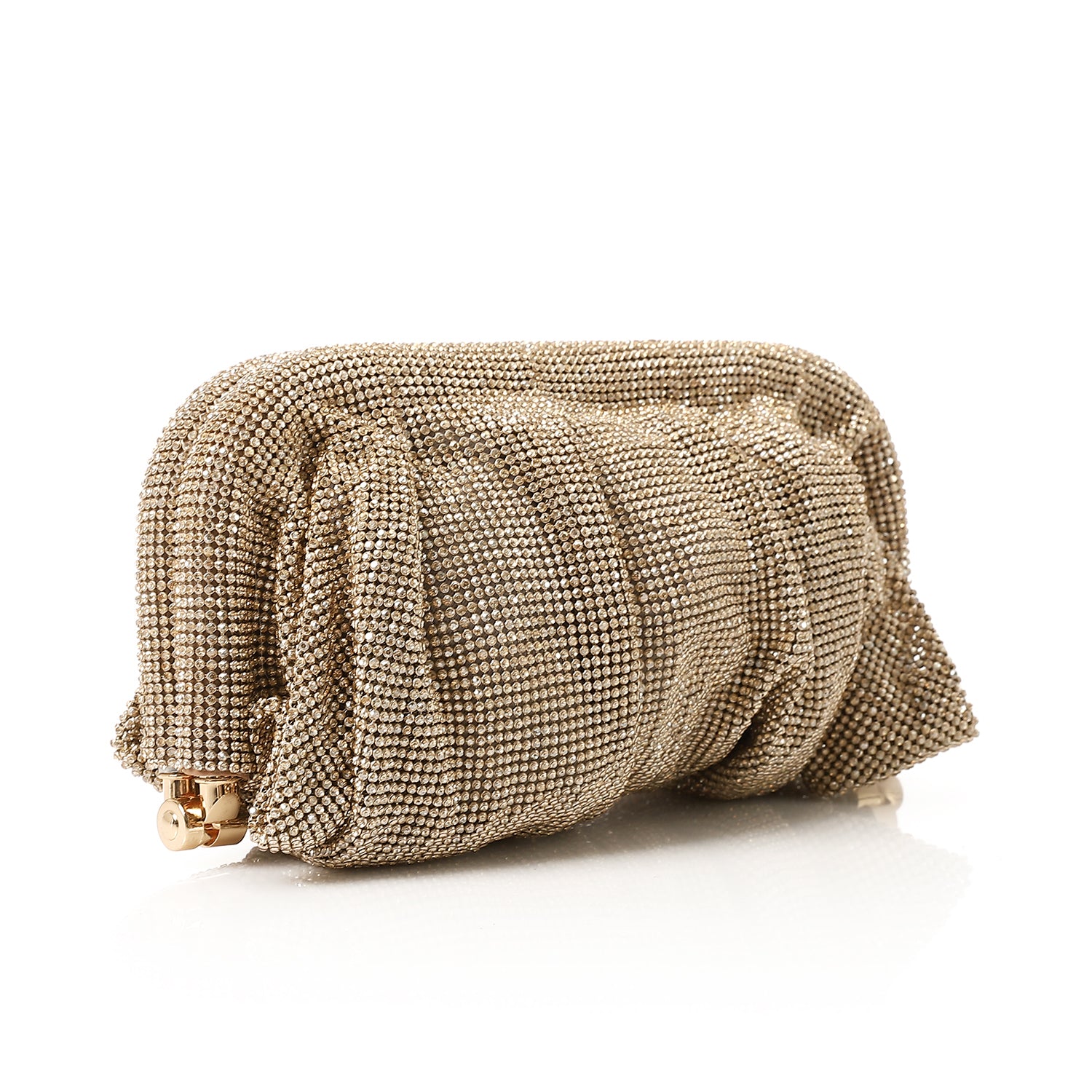 Ruched Rhinestone Evening Clutch Gold