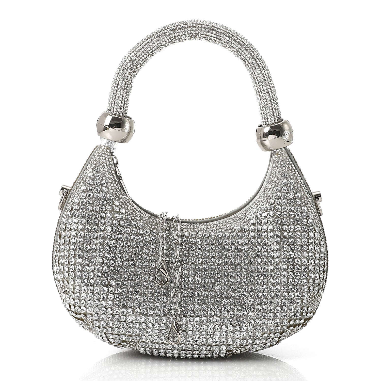 Crystal-Embellished Evening Handbag Silver