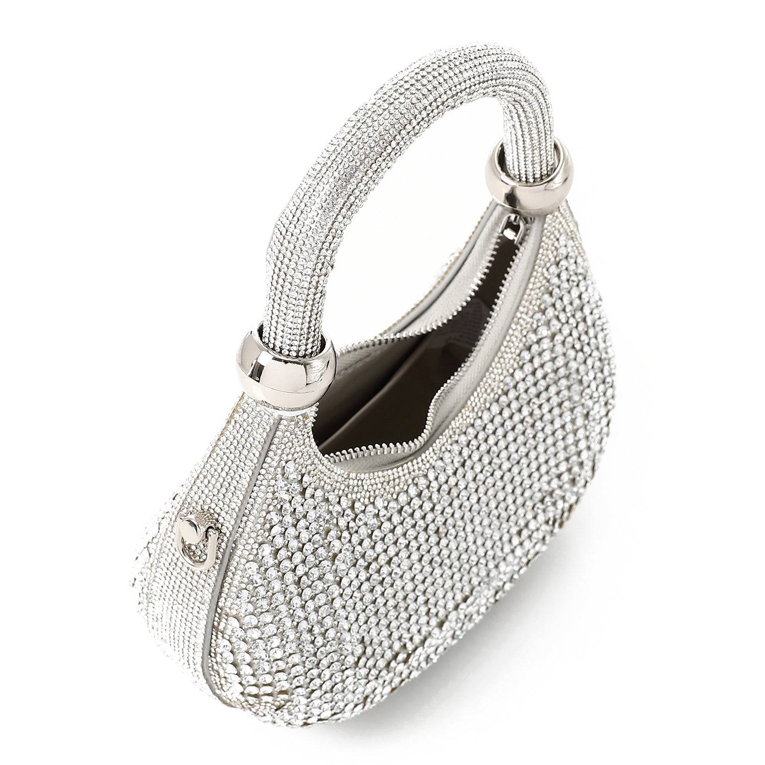 Crystal-Embellished Evening Handbag Silver