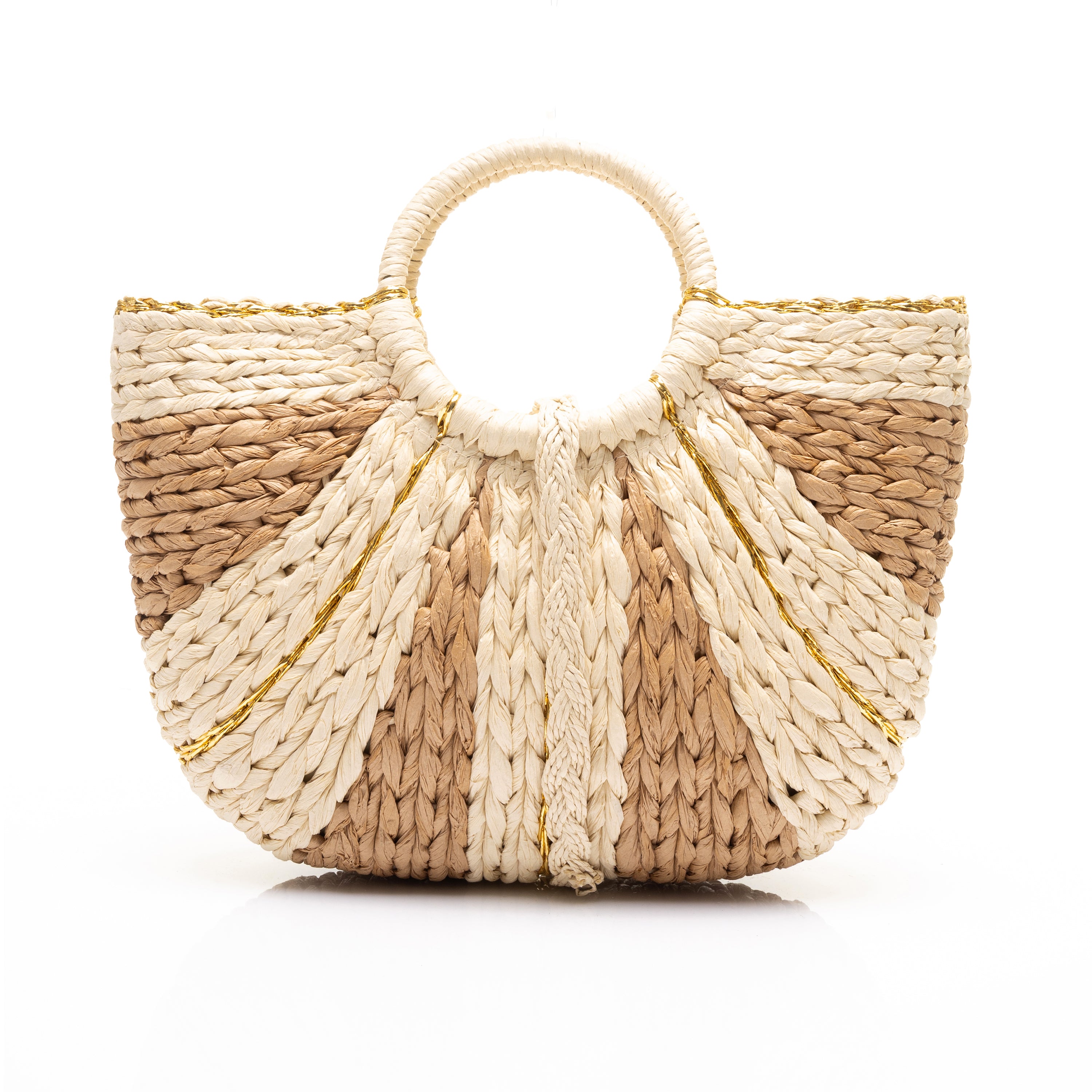 Two-Tone Fan Shape Woven Straw Bag