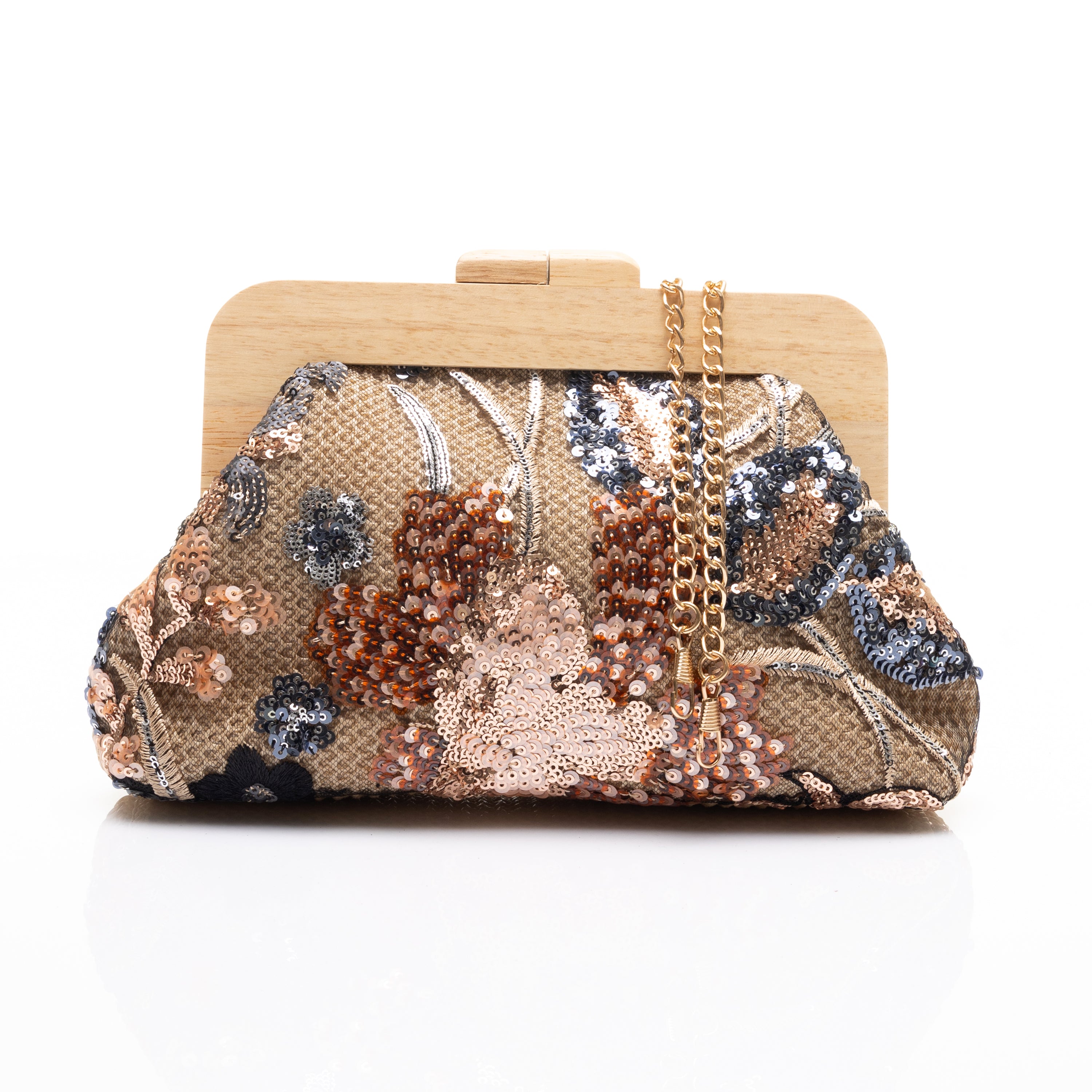 Floral Embroidered Sequin Clutch Bag