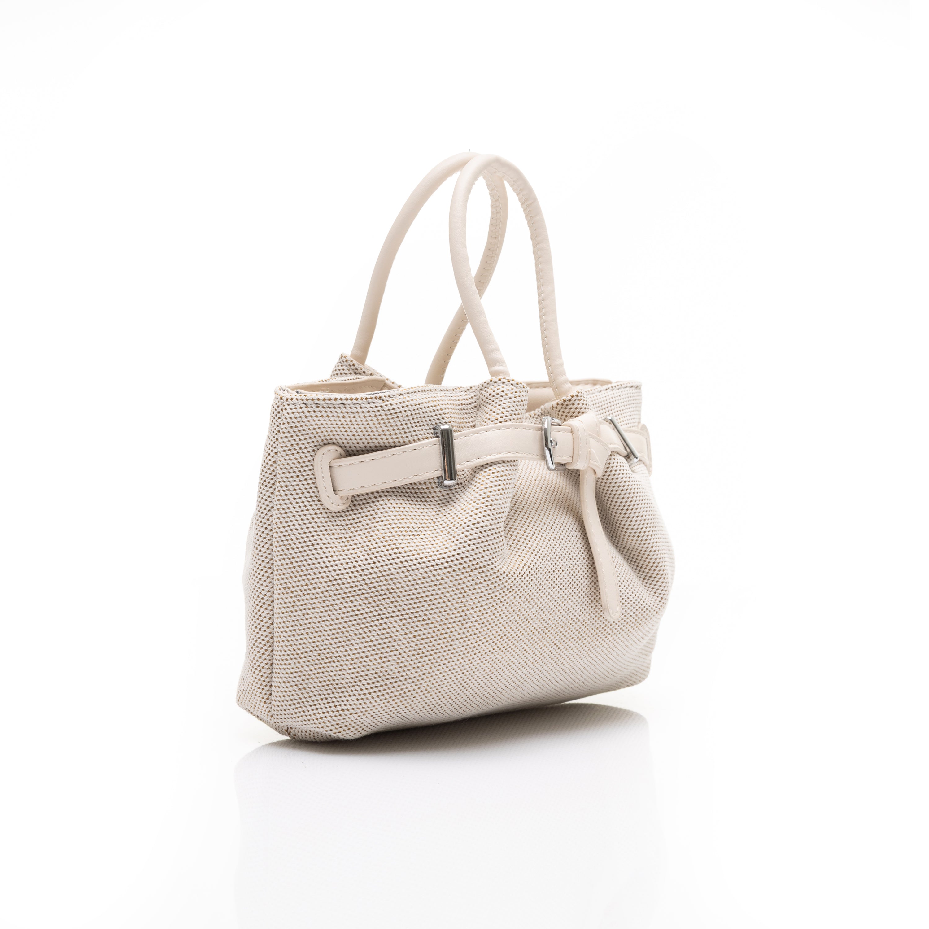 Canvas Tote Bag with Faux-Leather Belted Detail Beige