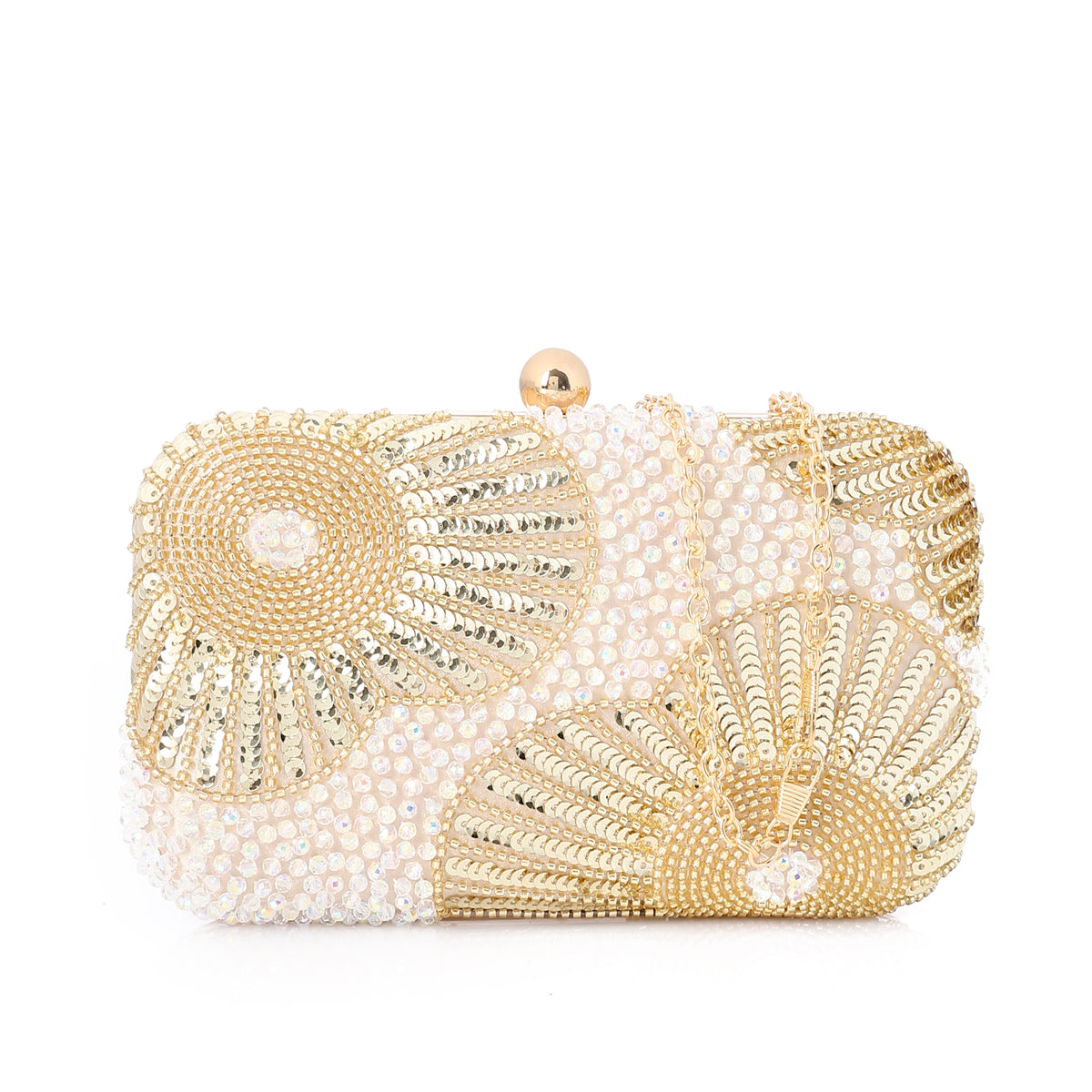 Beaded Sequined Floral Evening Clutch Bag Gold