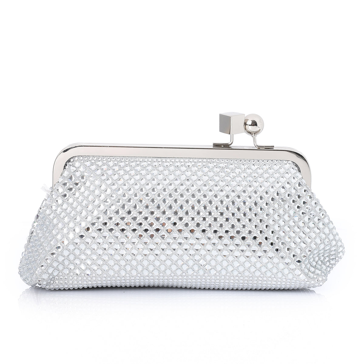 Rhinestone Frame Evening Clutch Silver