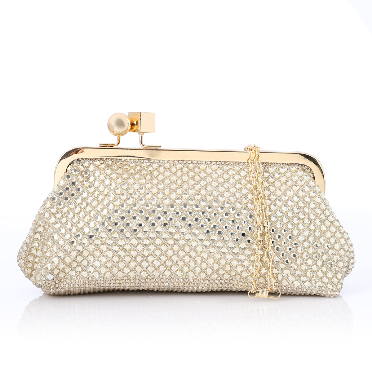 Rhinestone Frame Evening Clutch Gold
